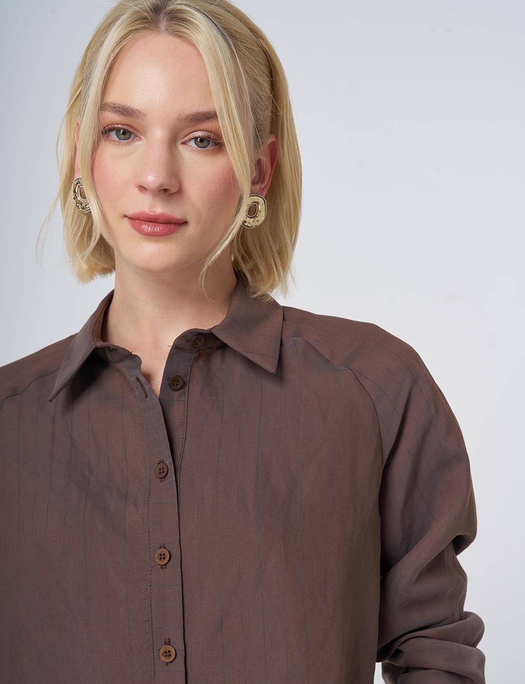 Striped Lyocell Blouse – Chocolate