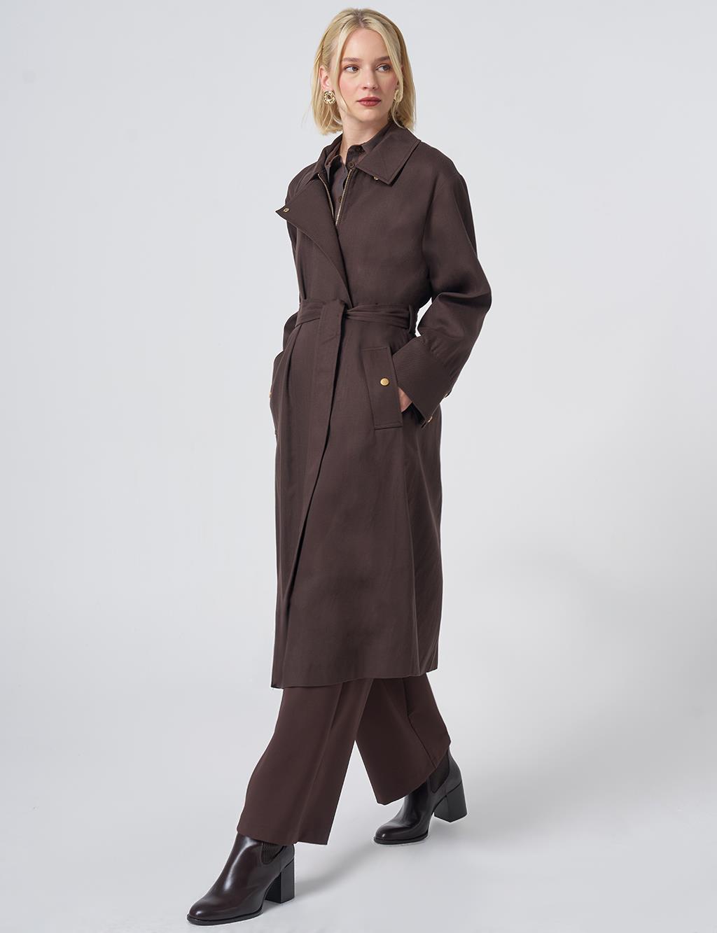 Belted Trench Coat – Dark Brown