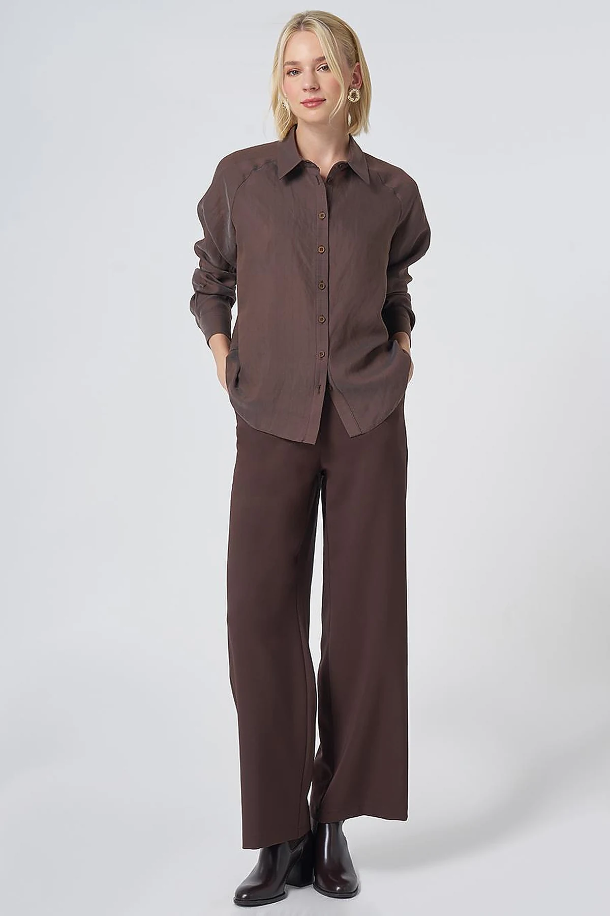 Striped Lyocell Blouse – Brown