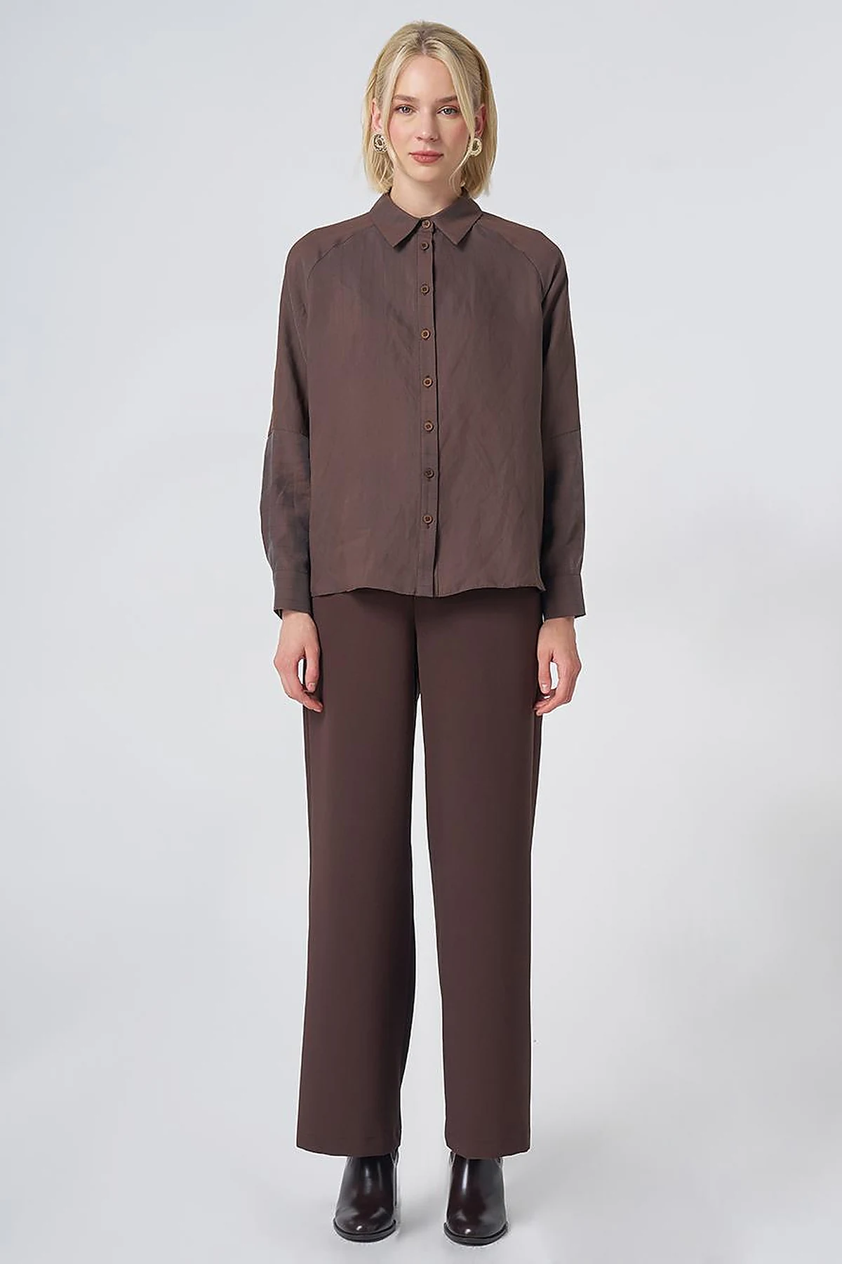 Striped Lyocell Blouse – Brown