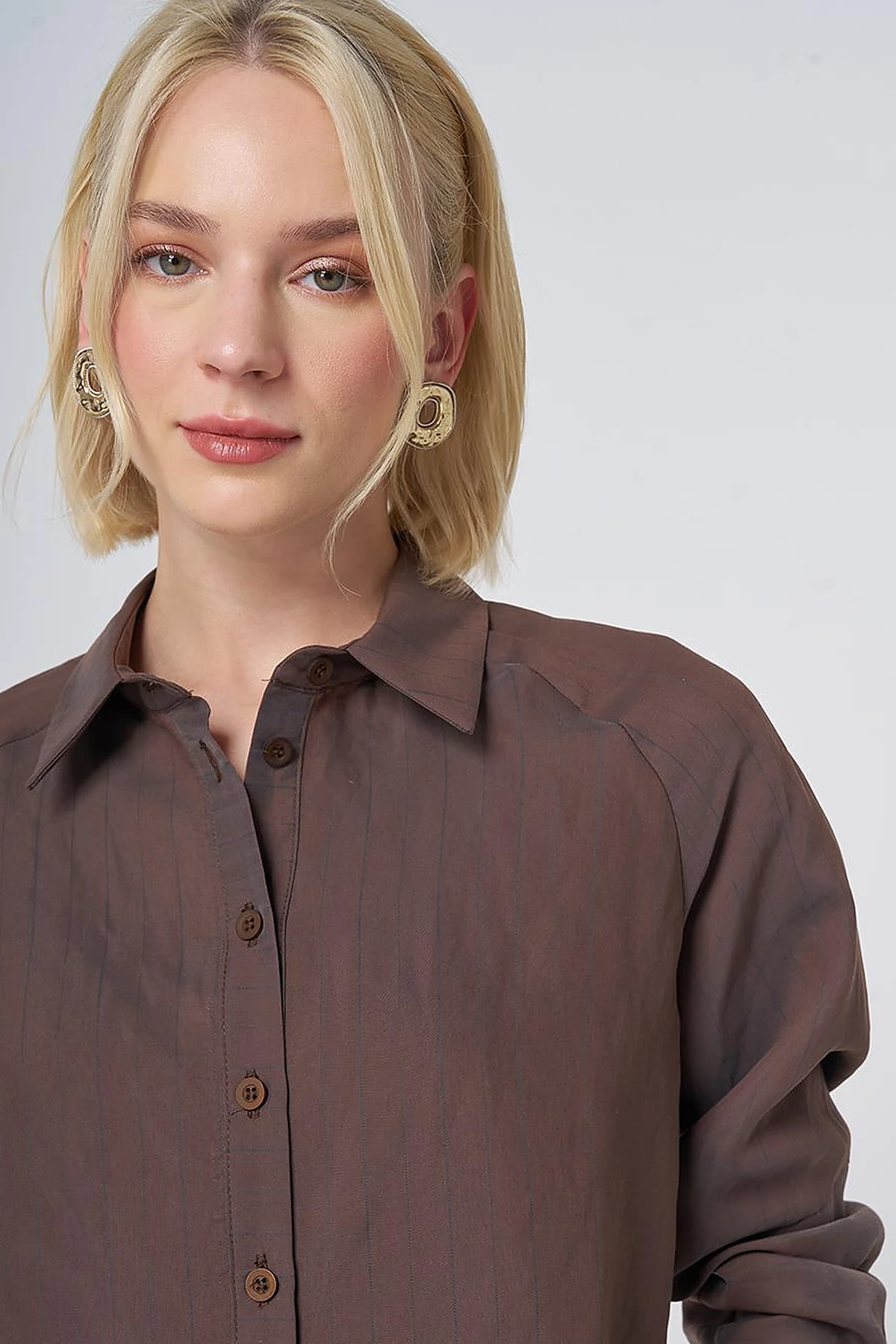 Striped Lyocell Blouse – Brown