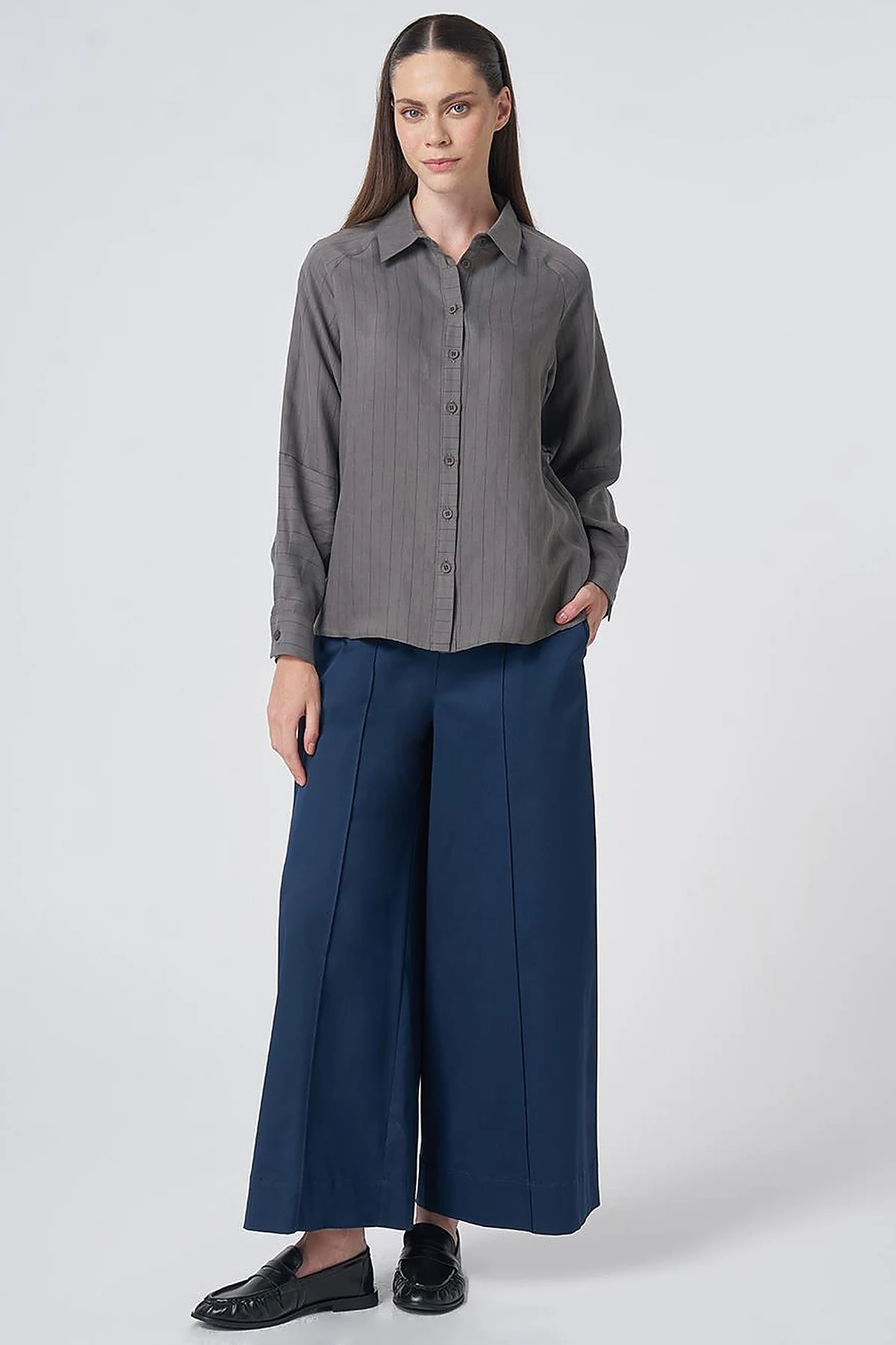 Striped Lyocell Blouse –Mink