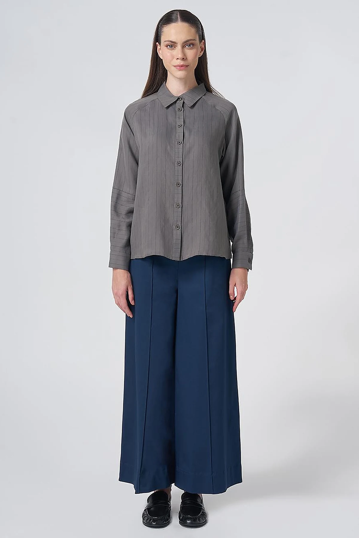 Striped Lyocell Blouse –Mink