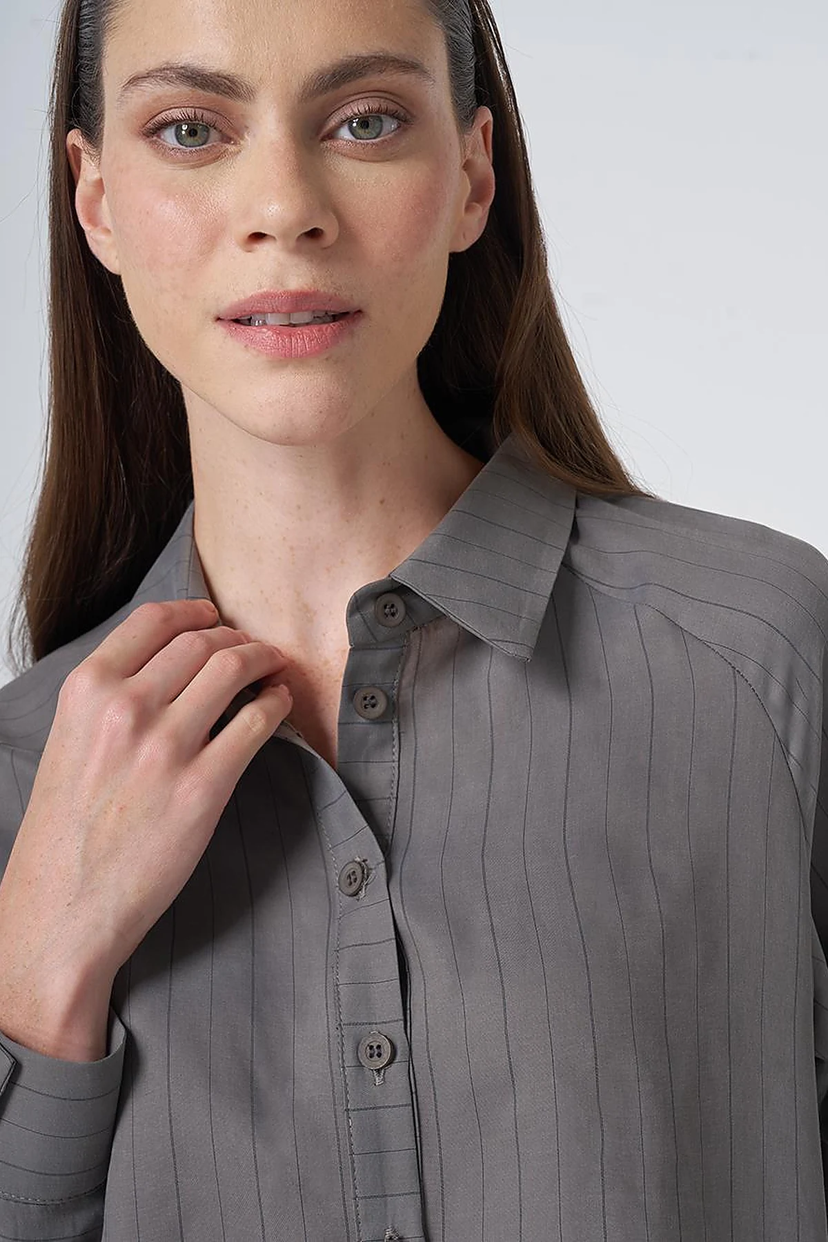 Striped Lyocell Blouse –Mink