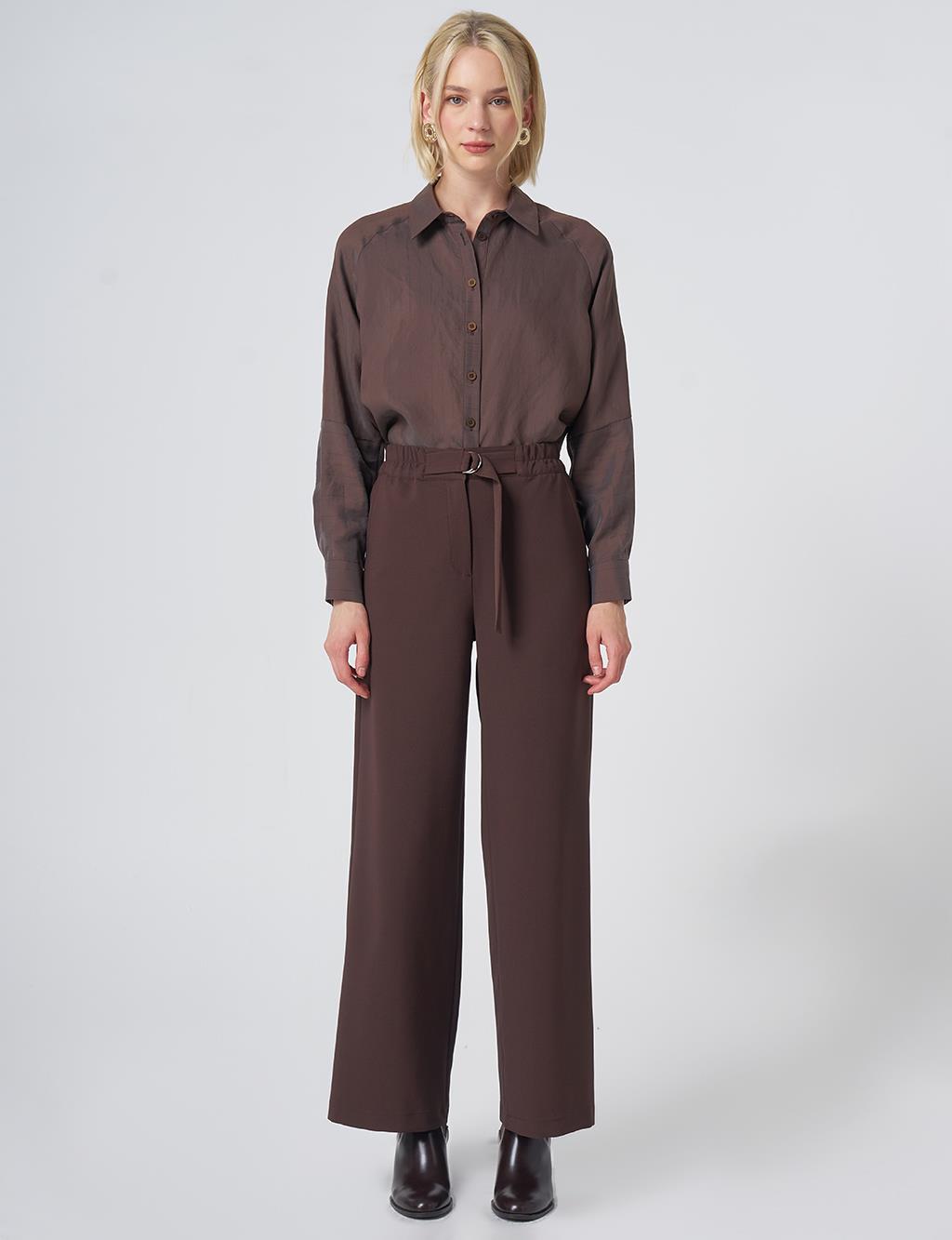 Metal-Detail Trousers – Dark Brown