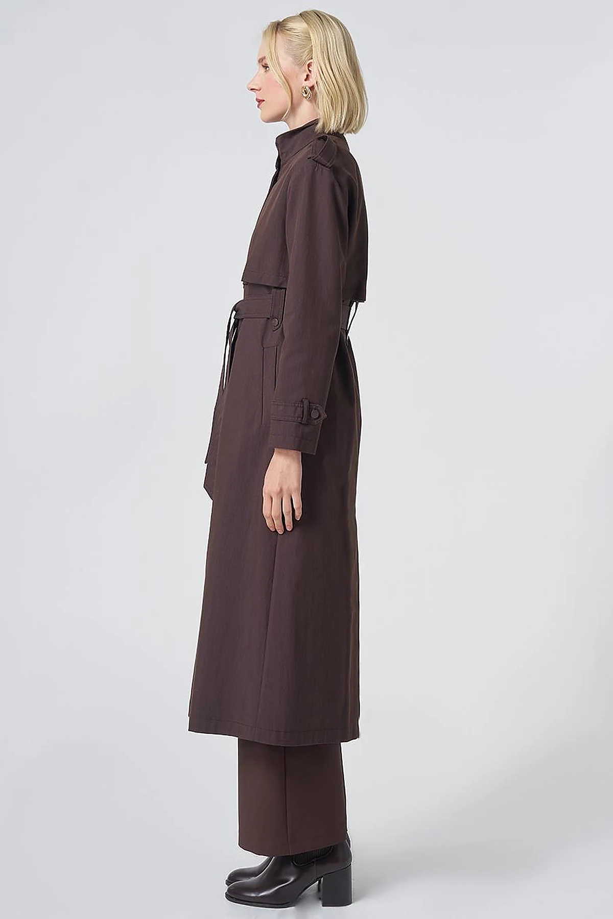 Stand Collar Trench Coat – Dark Brown