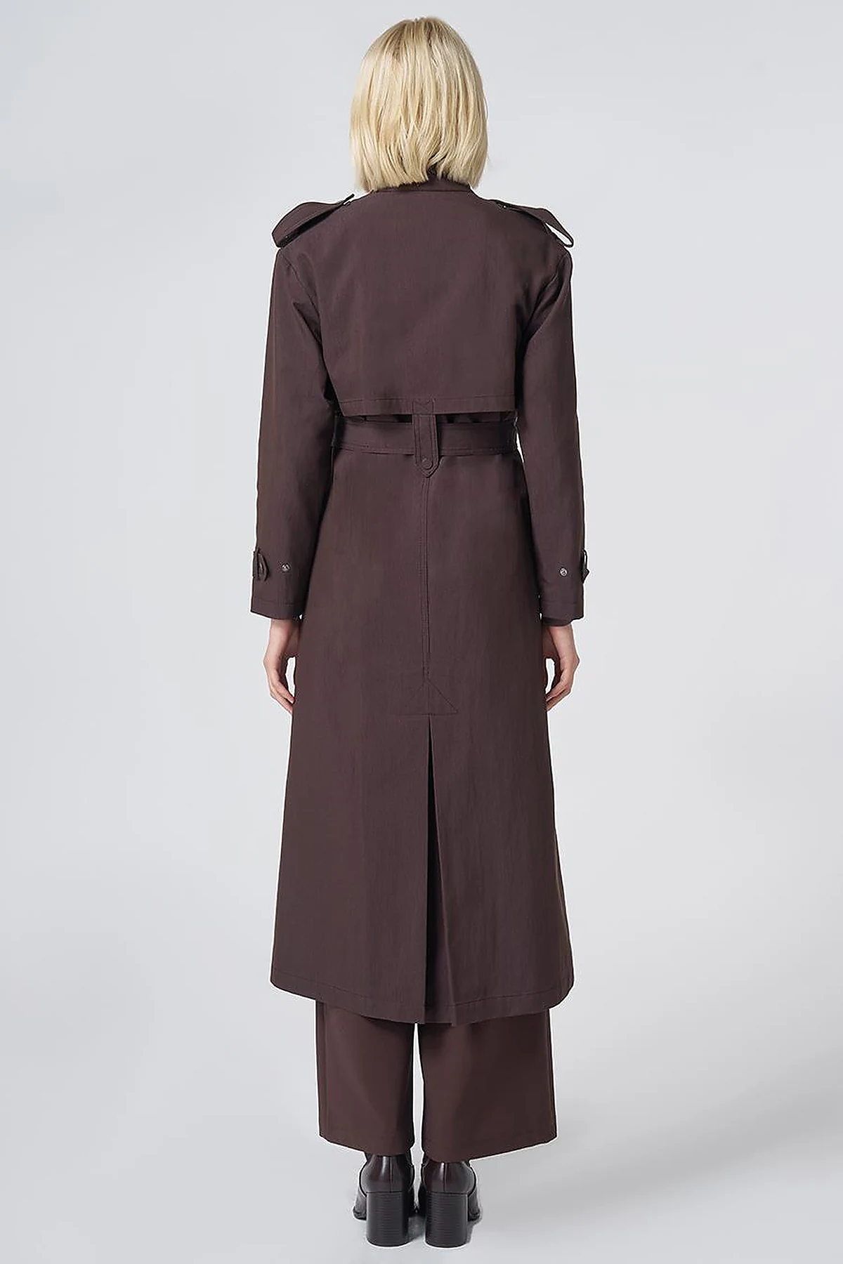 Stand Collar Trench Coat – Dark Brown