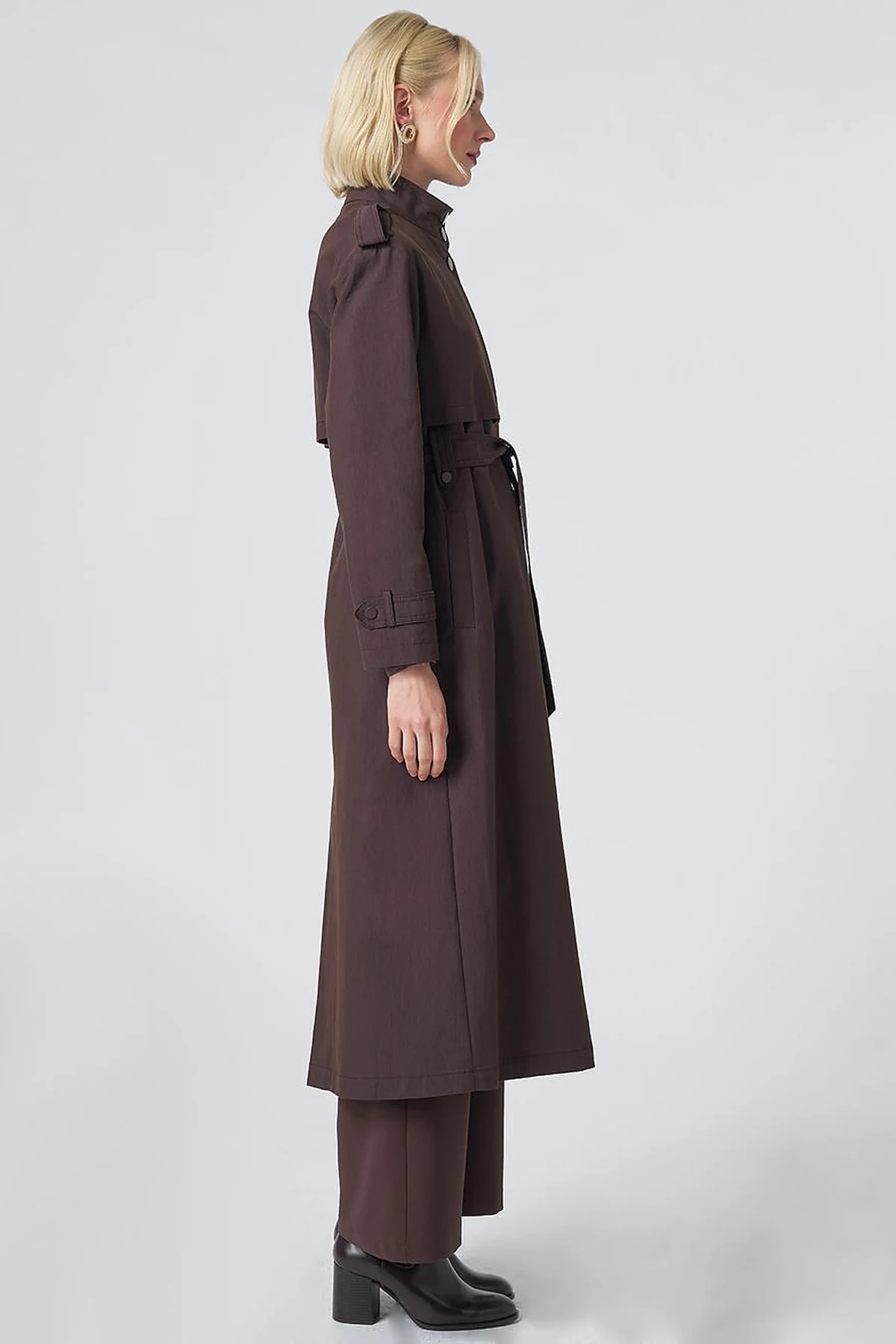 Stand Collar Trench Coat – Dark Brown