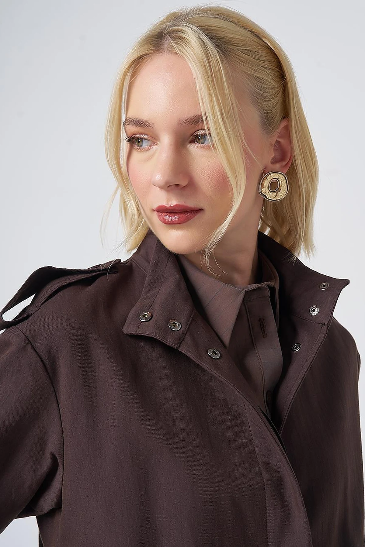 Stand Collar Trench Coat – Dark Brown