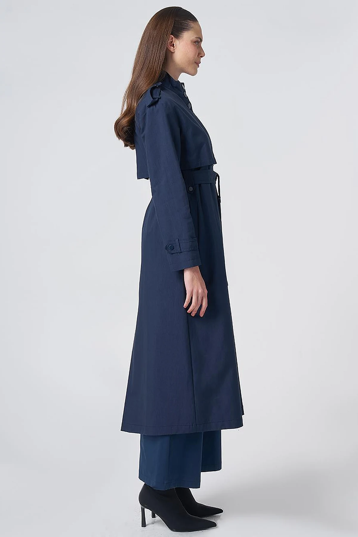 Stand Collar Trench Coat – Dark Navy