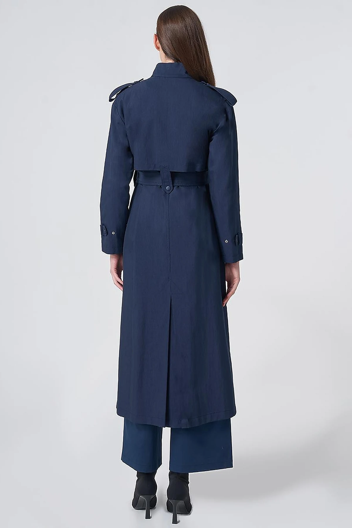 Stand Collar Trench Coat – Dark Navy