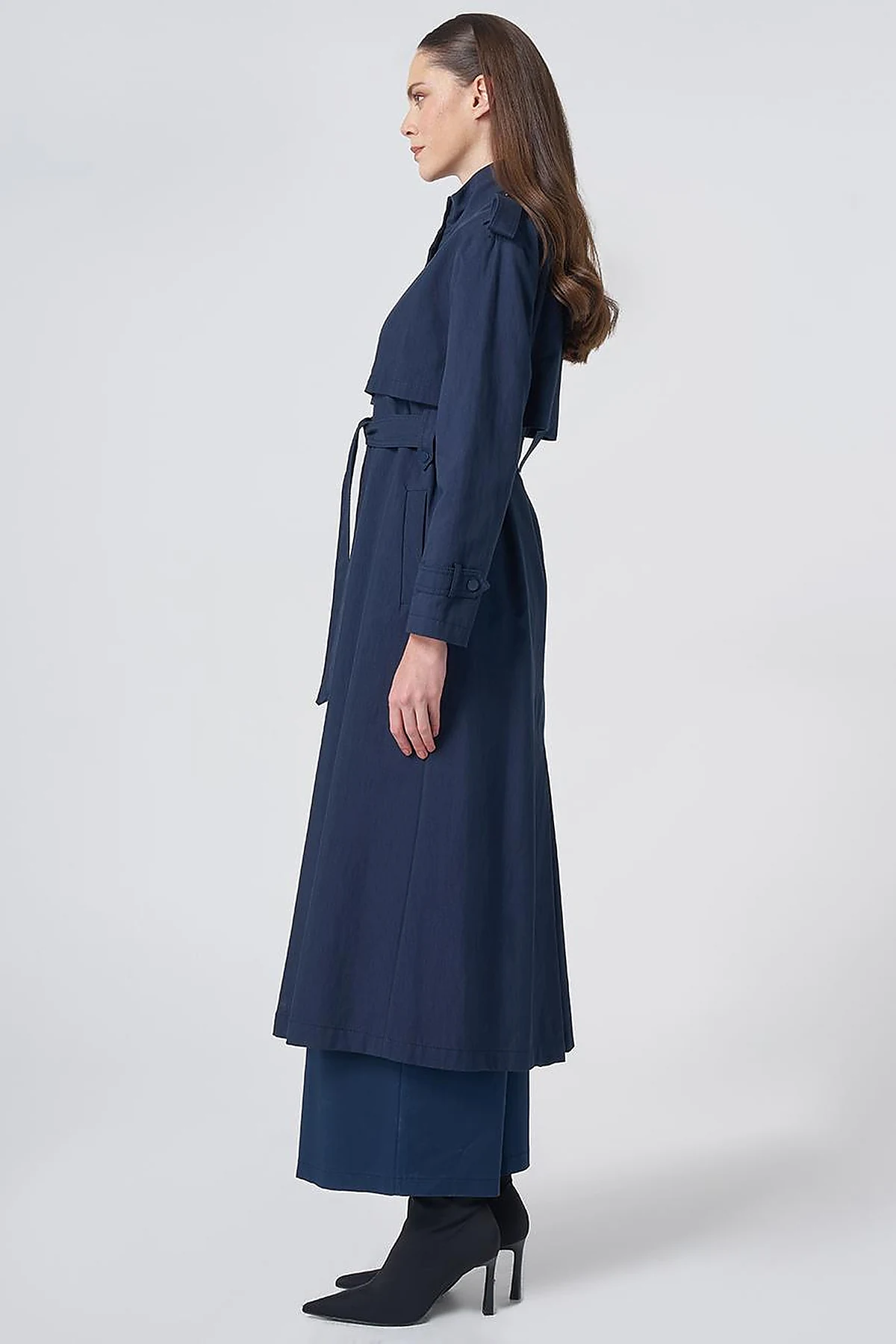 Stand Collar Trench Coat – Dark Navy