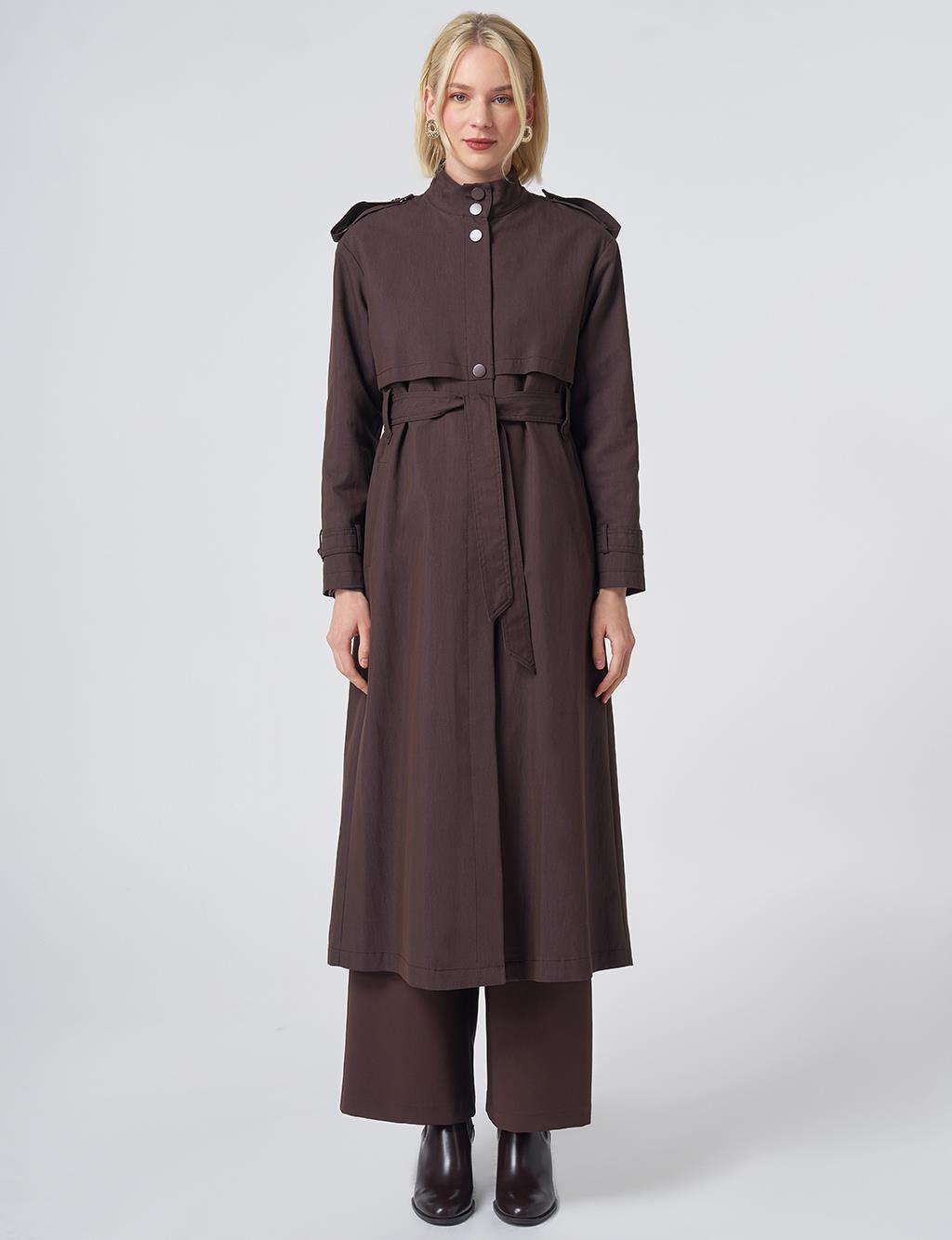 Stand Collar Trench Coat – Dark Brown