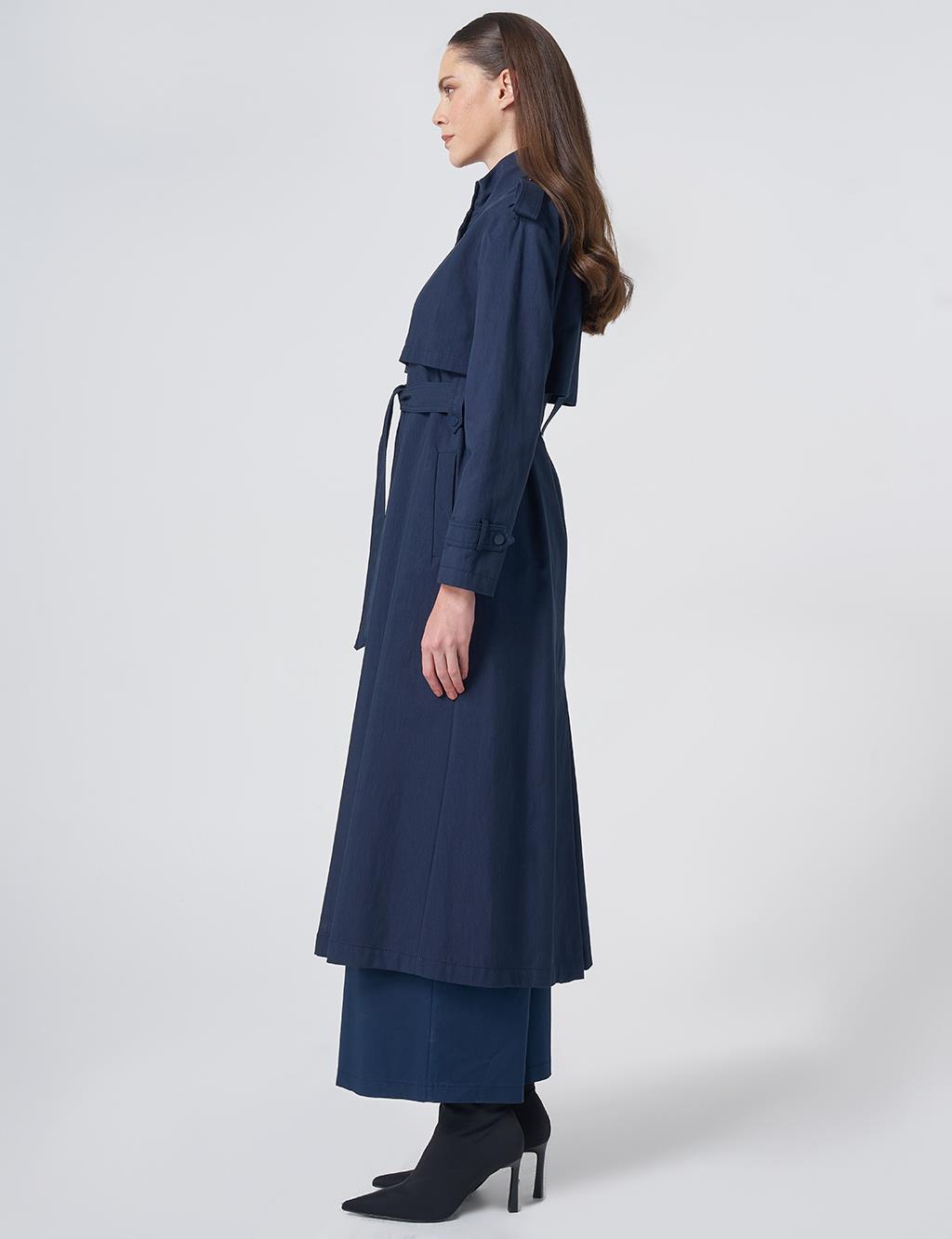 Stand Collar Trench Coat – Dark Navy