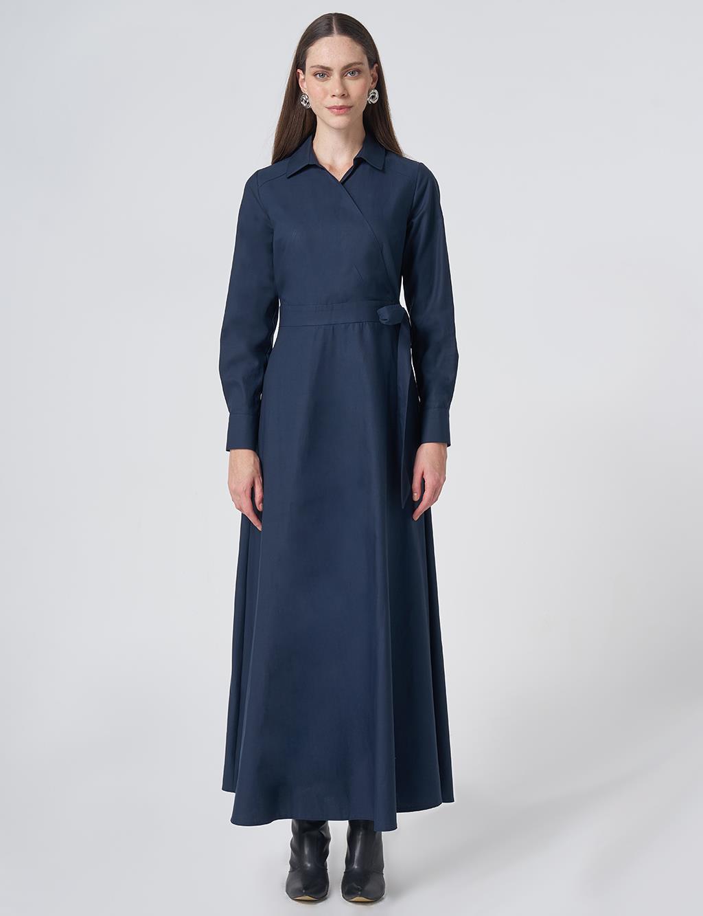 Wrap Tie Cotton-Lyocell Dress – Dark Navy