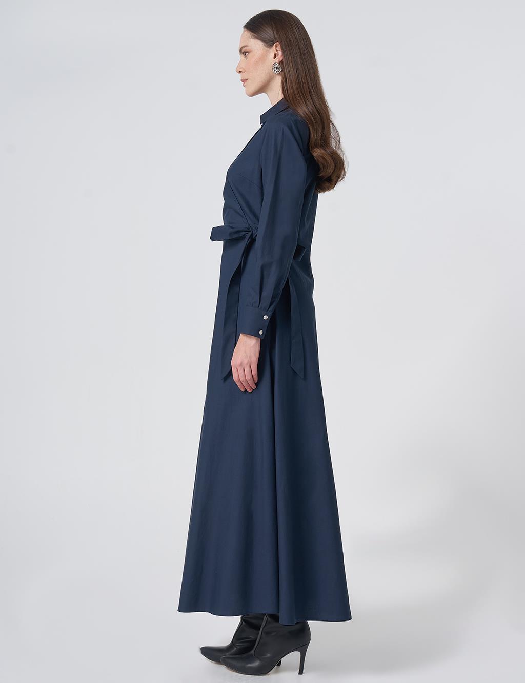 Wrap Tie Cotton-Lyocell Dress – Dark Navy