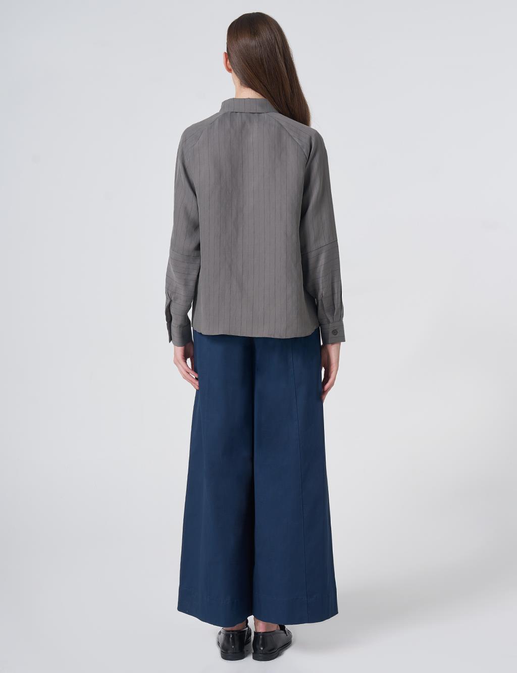 Striped Lyocell Blouse – Dark Mink