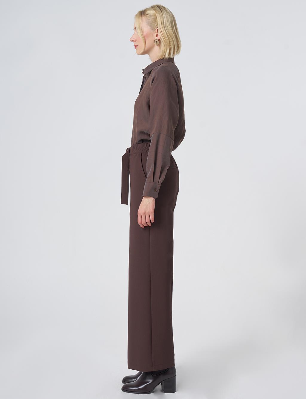 Metal-Detail Trousers – Dark Brown