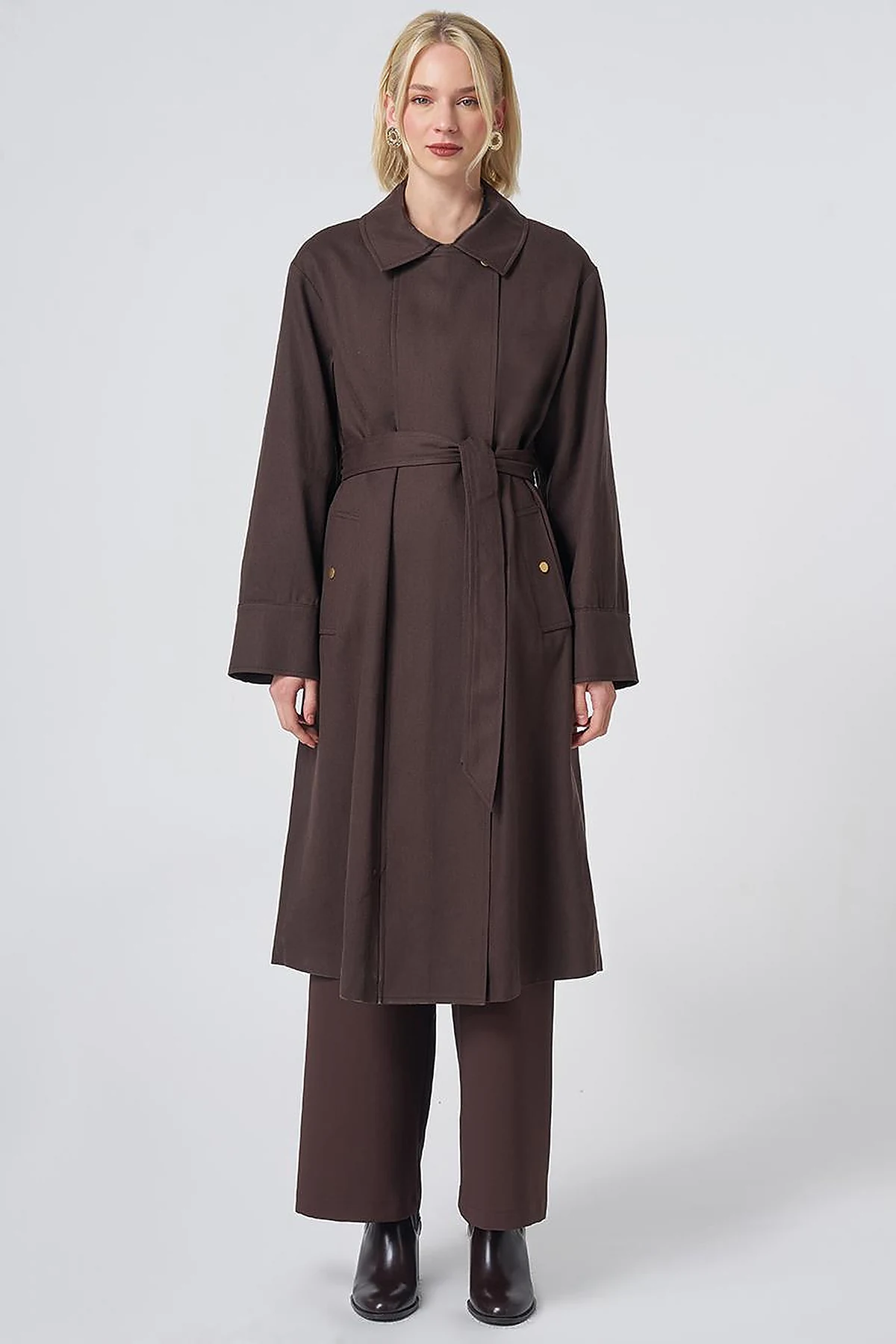 Belted Trench Coat – Dark Brown