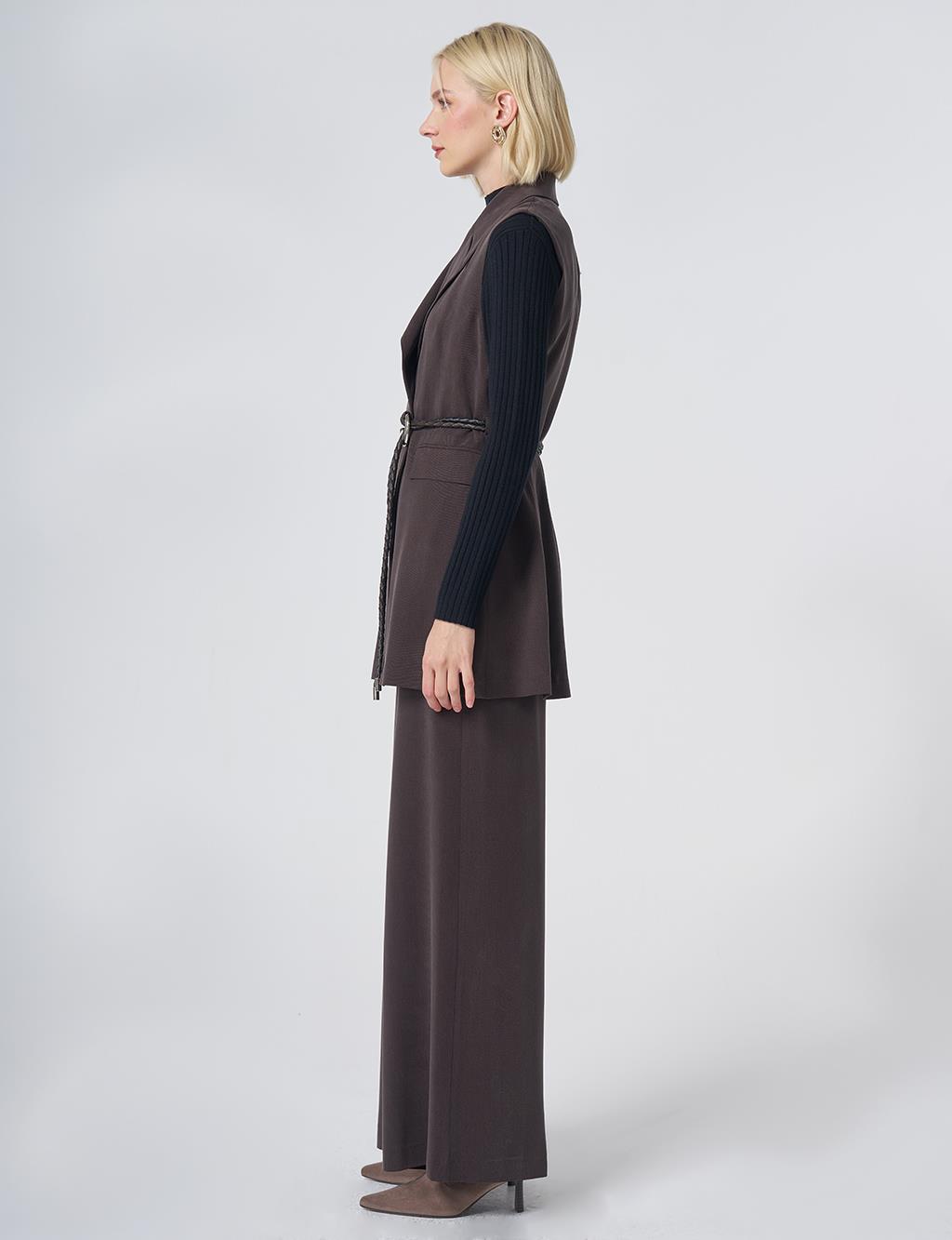 Belt-Detail Lyocell-Viscose Two-Piece Set – Dark Brown