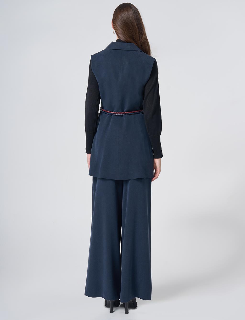 Belt-Detail Lyocell-Viscose Two-Piece Set – Dark Navy