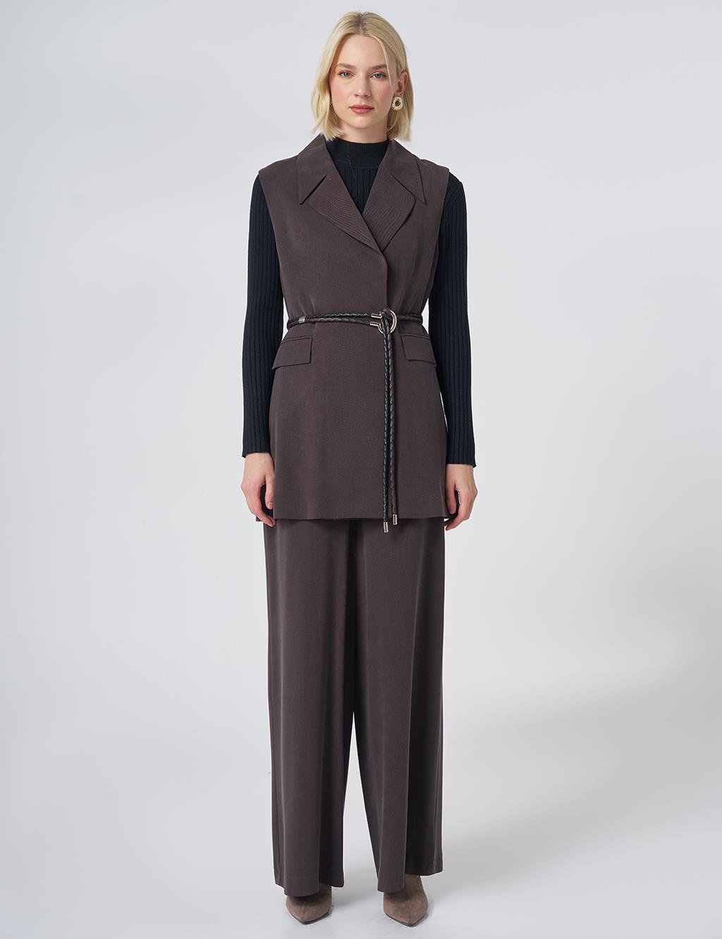 Belt-Detail Lyocell-Viscose Two-Piece Set – Dark Brown