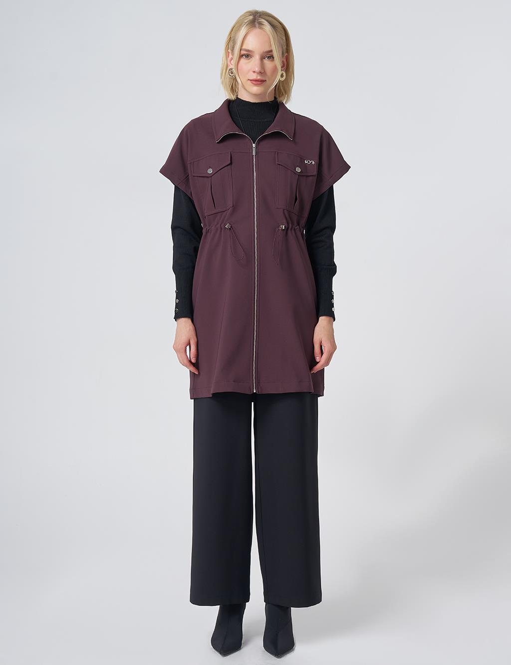 Drawstring Waist Vest – Dark Burgundy