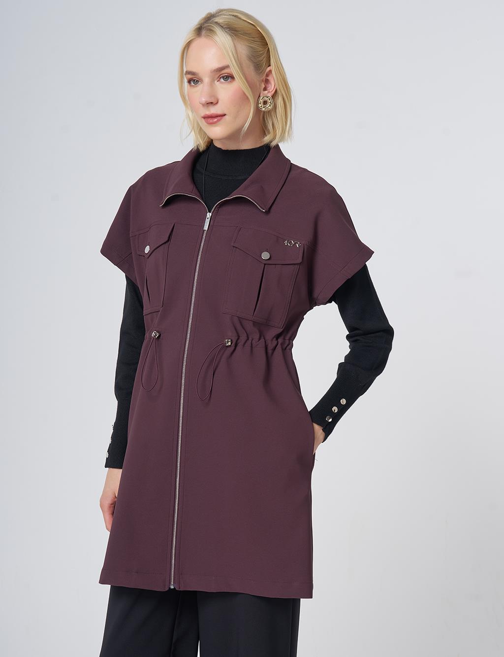 Drawstring Waist Vest – Dark Burgundy