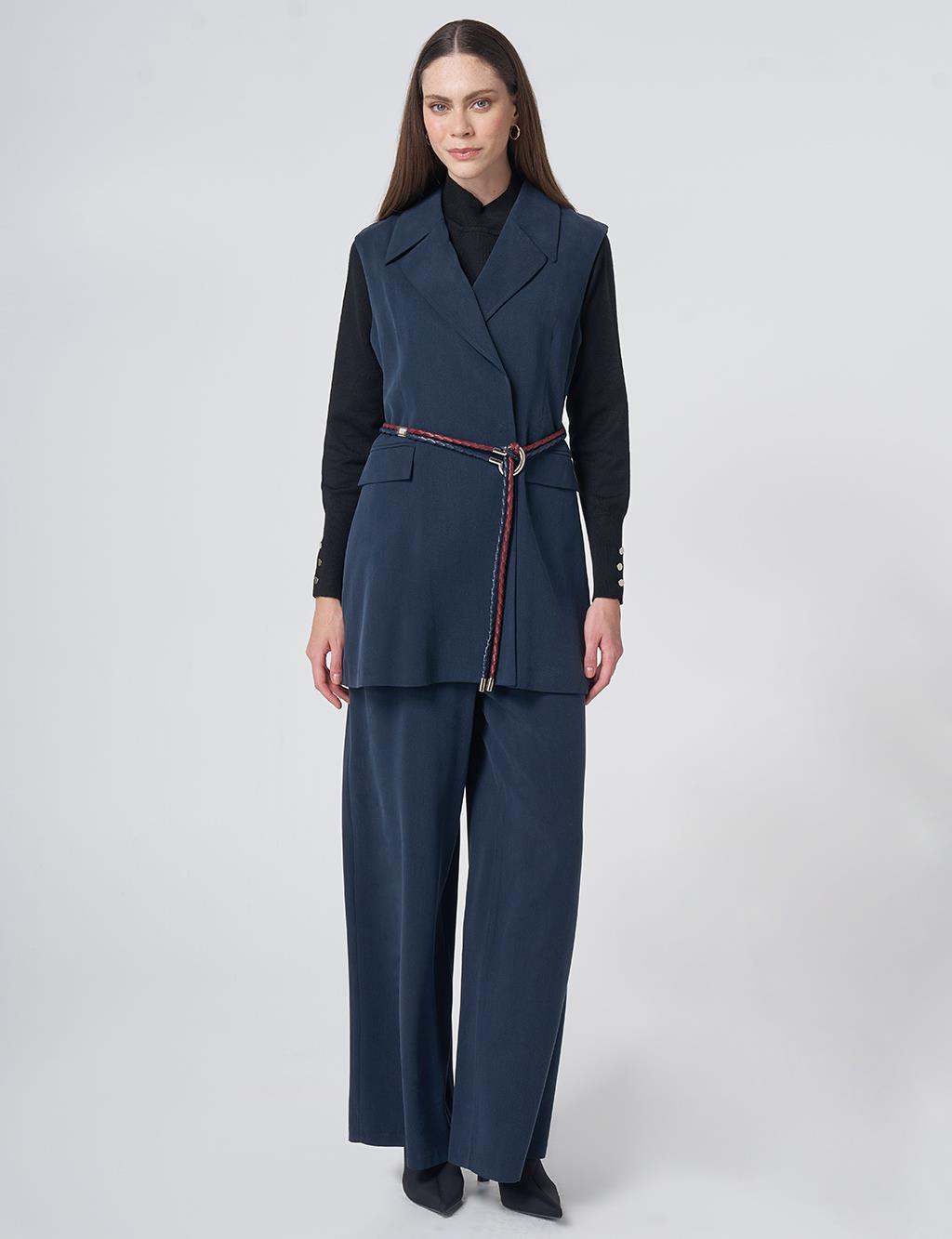 Belt-Detail Lyocell-Viscose Two-Piece Set – Dark Navy