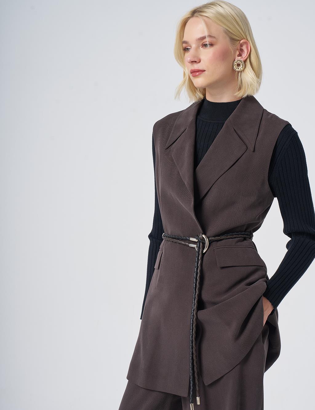 Belt-Detail Lyocell-Viscose Two-Piece Set – Dark Brown