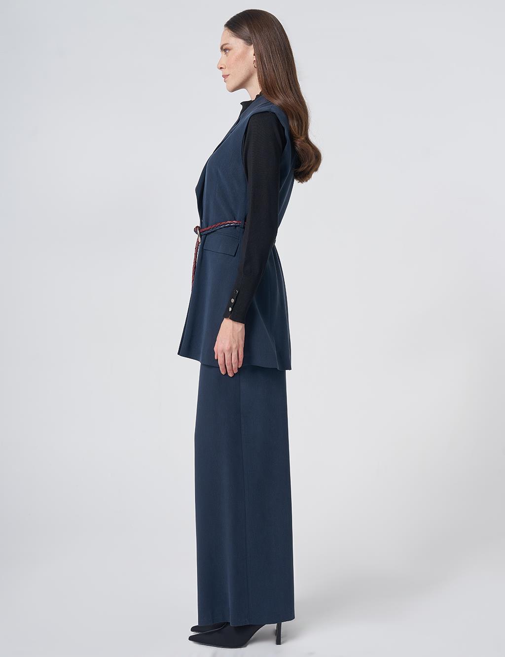 Belt-Detail Lyocell-Viscose Two-Piece Set – Dark Navy