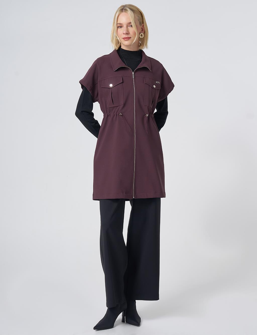 Drawstring Waist Vest – Dark Burgundy
