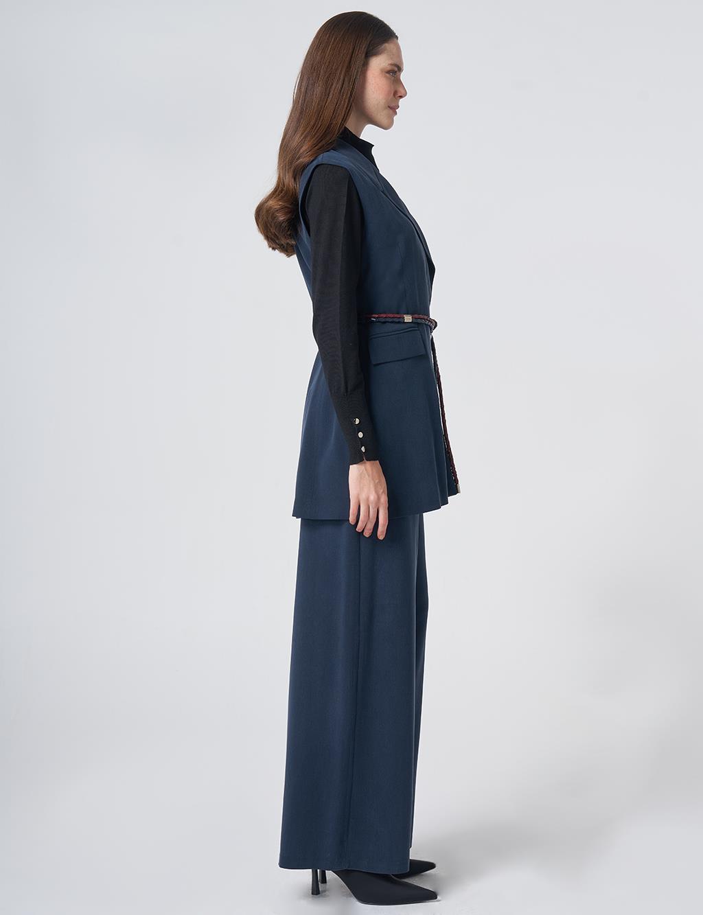Belt-Detail Lyocell-Viscose Two-Piece Set – Dark Navy