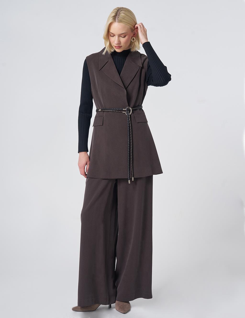 Belt-Detail Lyocell-Viscose Two-Piece Set – Dark Brown