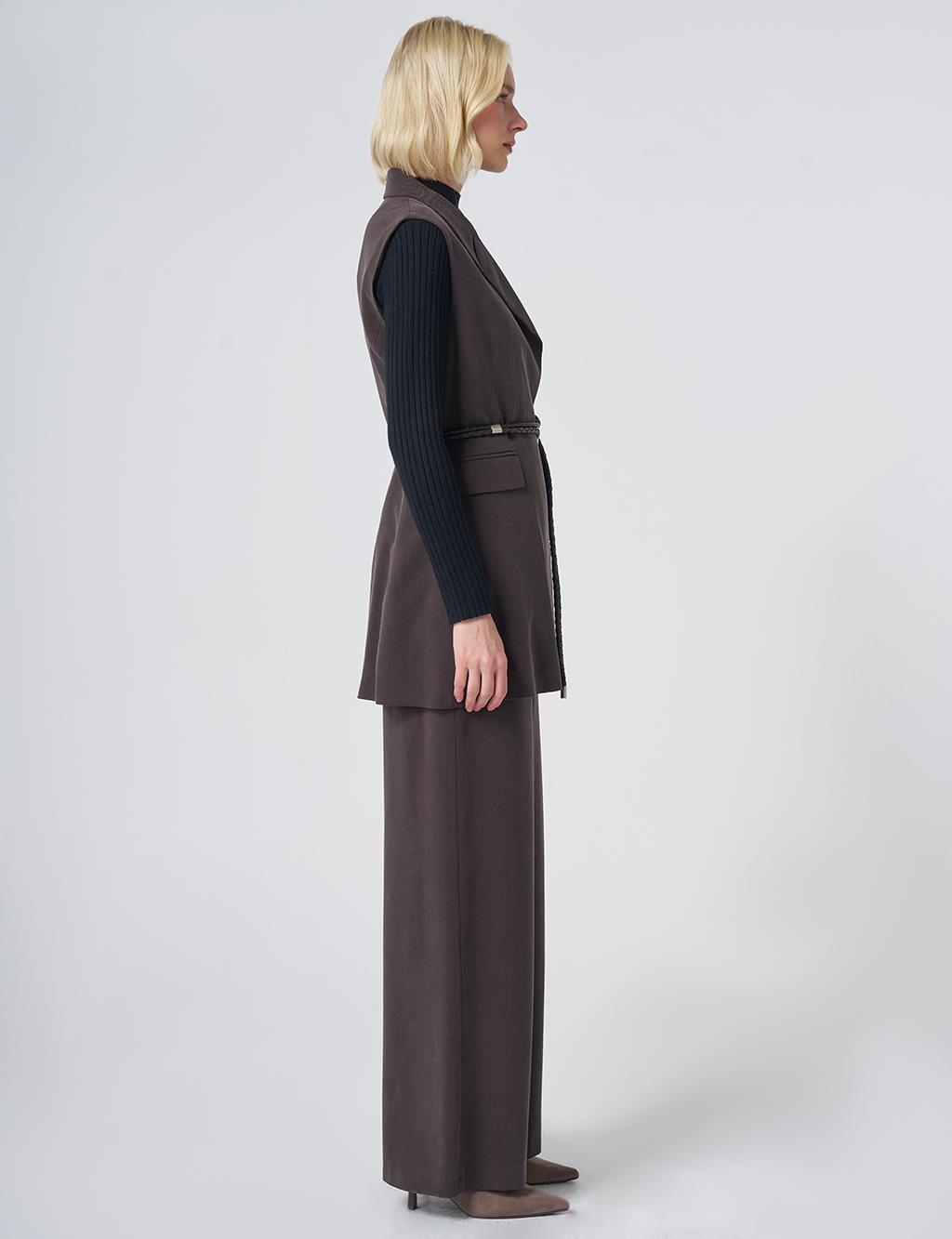 Belt-Detail Lyocell-Viscose Two-Piece Set – Dark Brown