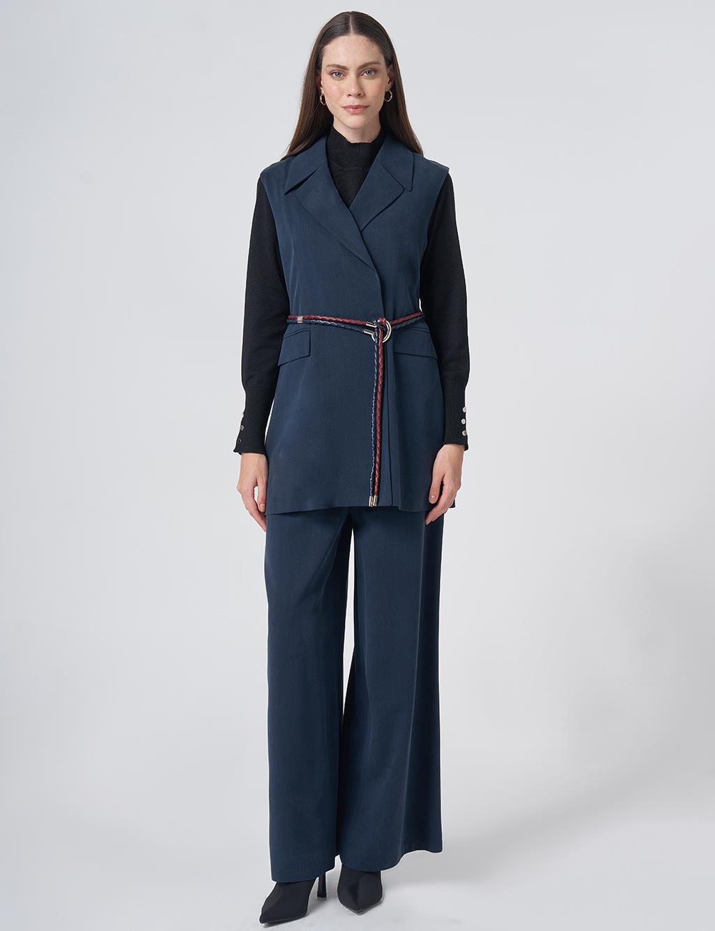 Belt-Detail Lyocell-Viscose Two-Piece Set – Dark Navy