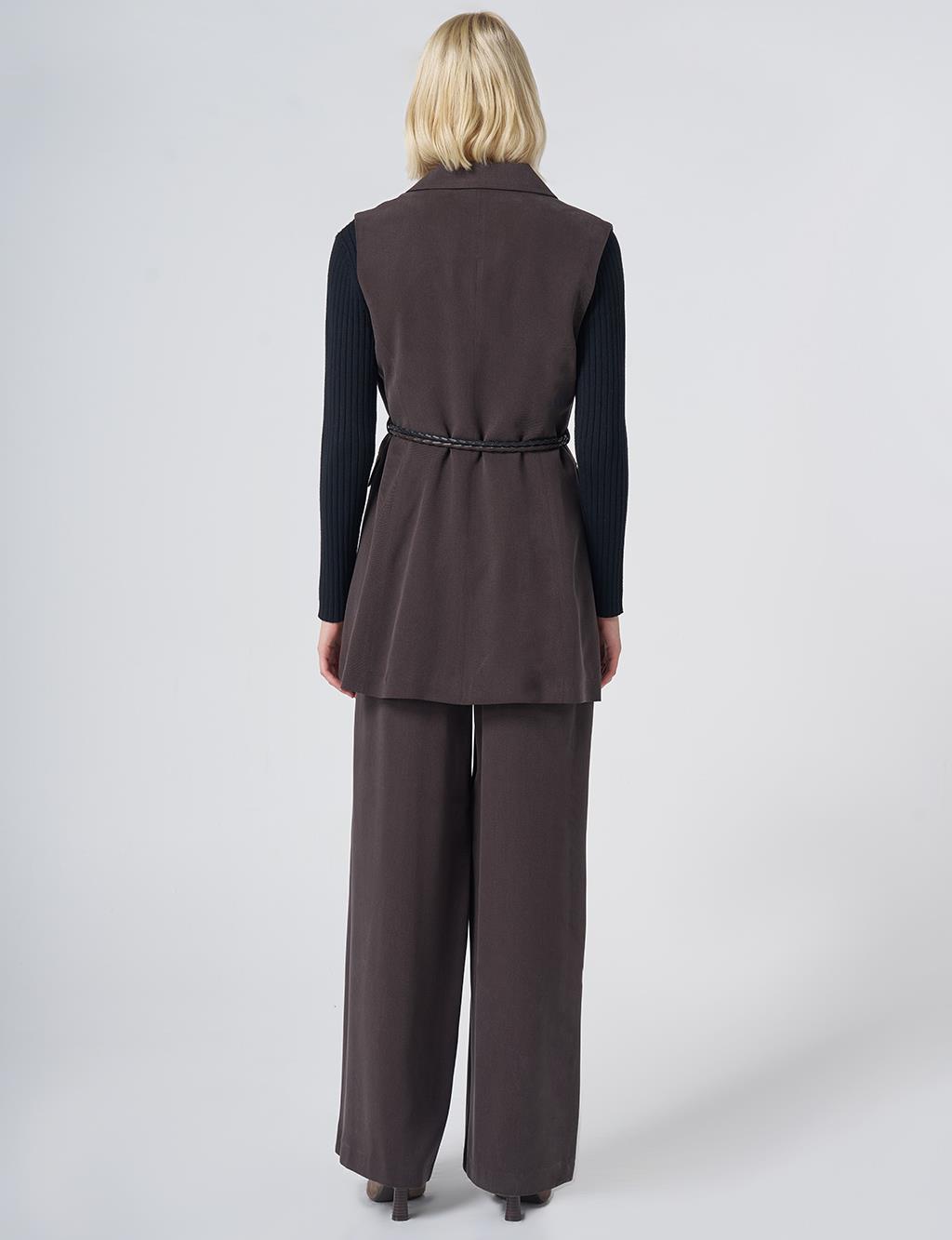 Belt-Detail Lyocell-Viscose Two-Piece Set – Dark Brown