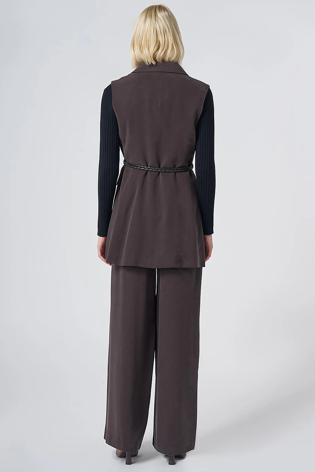 Belt-Detail Lyocell-Viscose Two-Piece Set –Brown