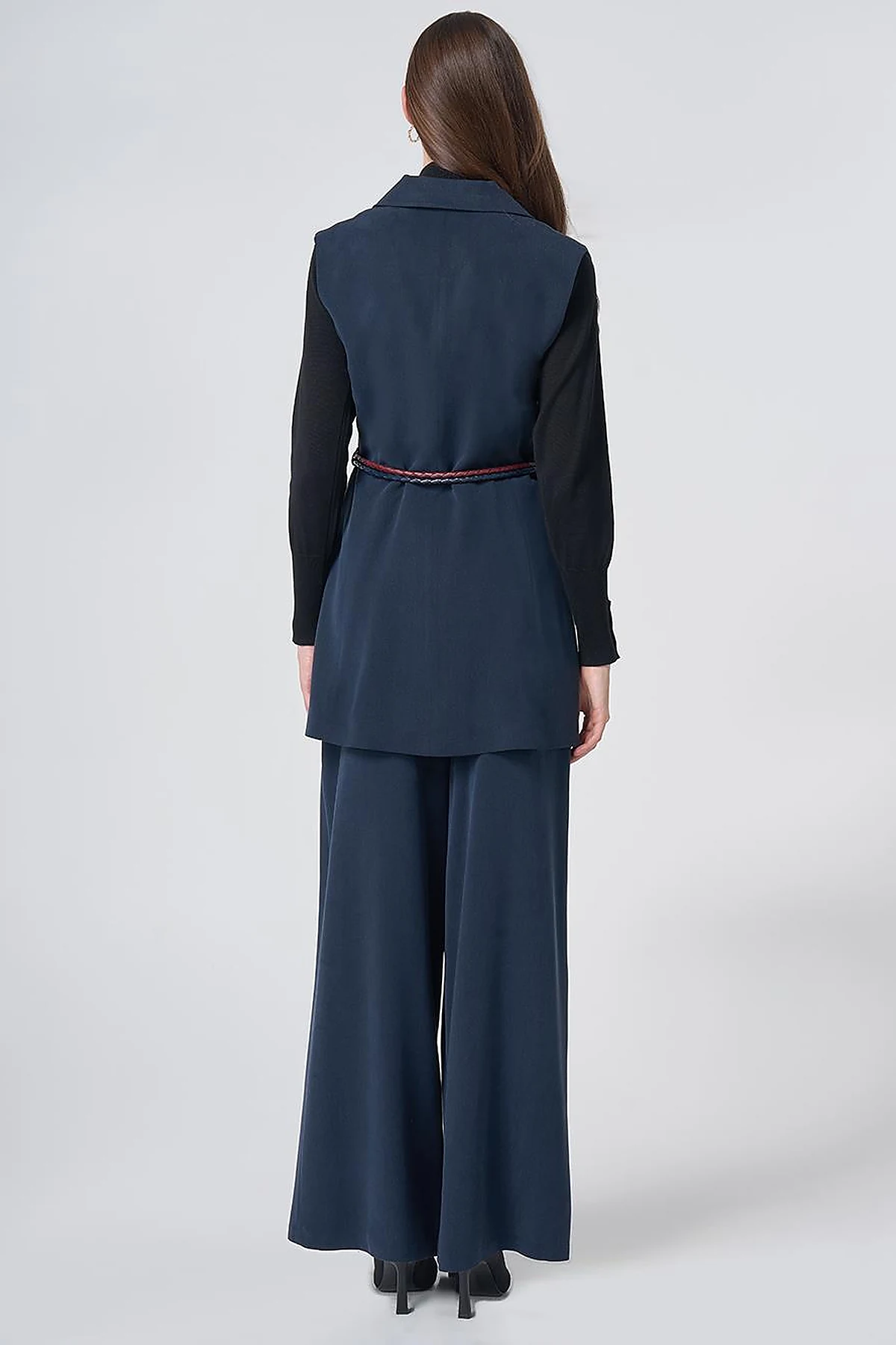 Belt-Detail Lyocell-Viscose Two-Piece Set –Navy