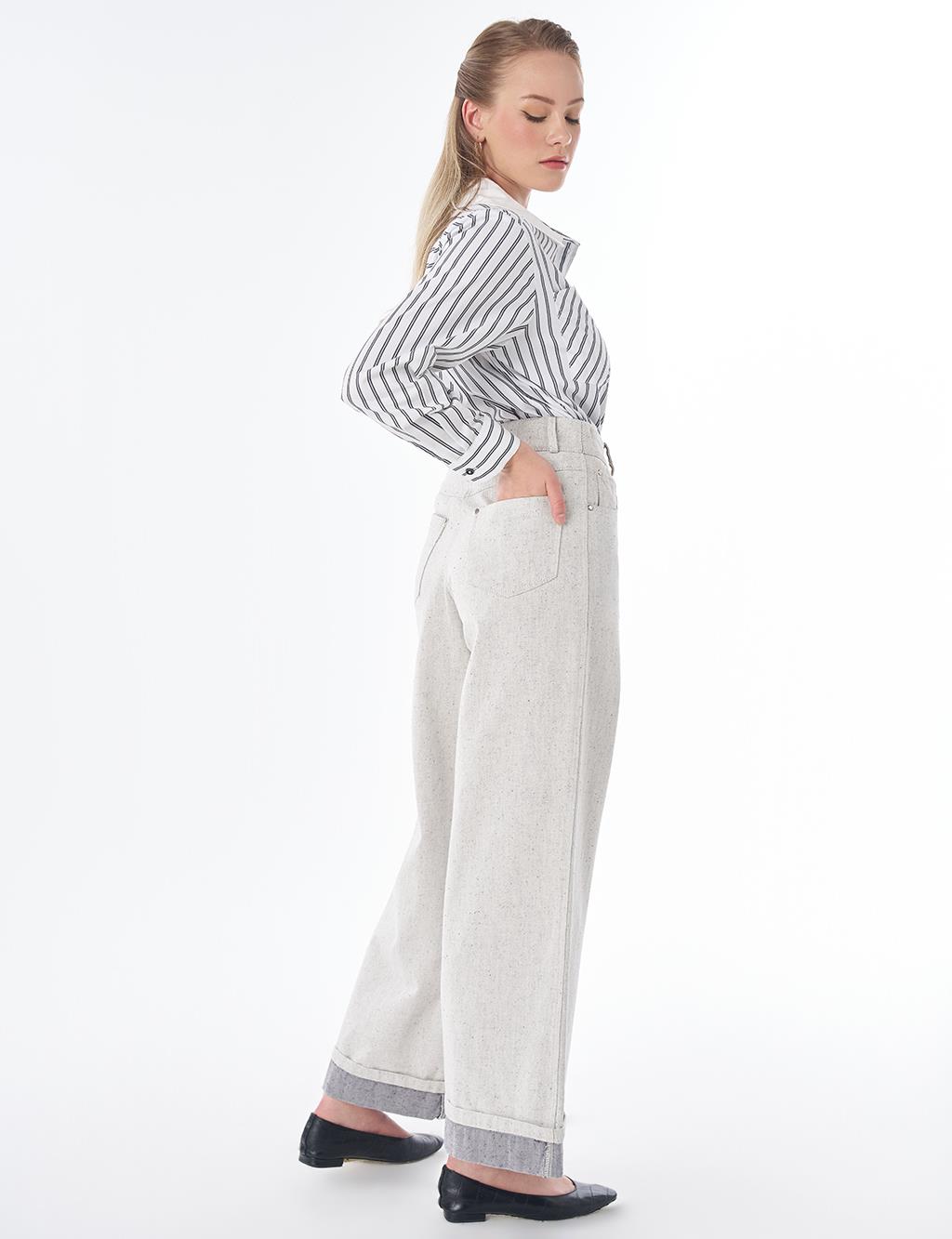 Turn-Up Hem Denim Trousers – Grey