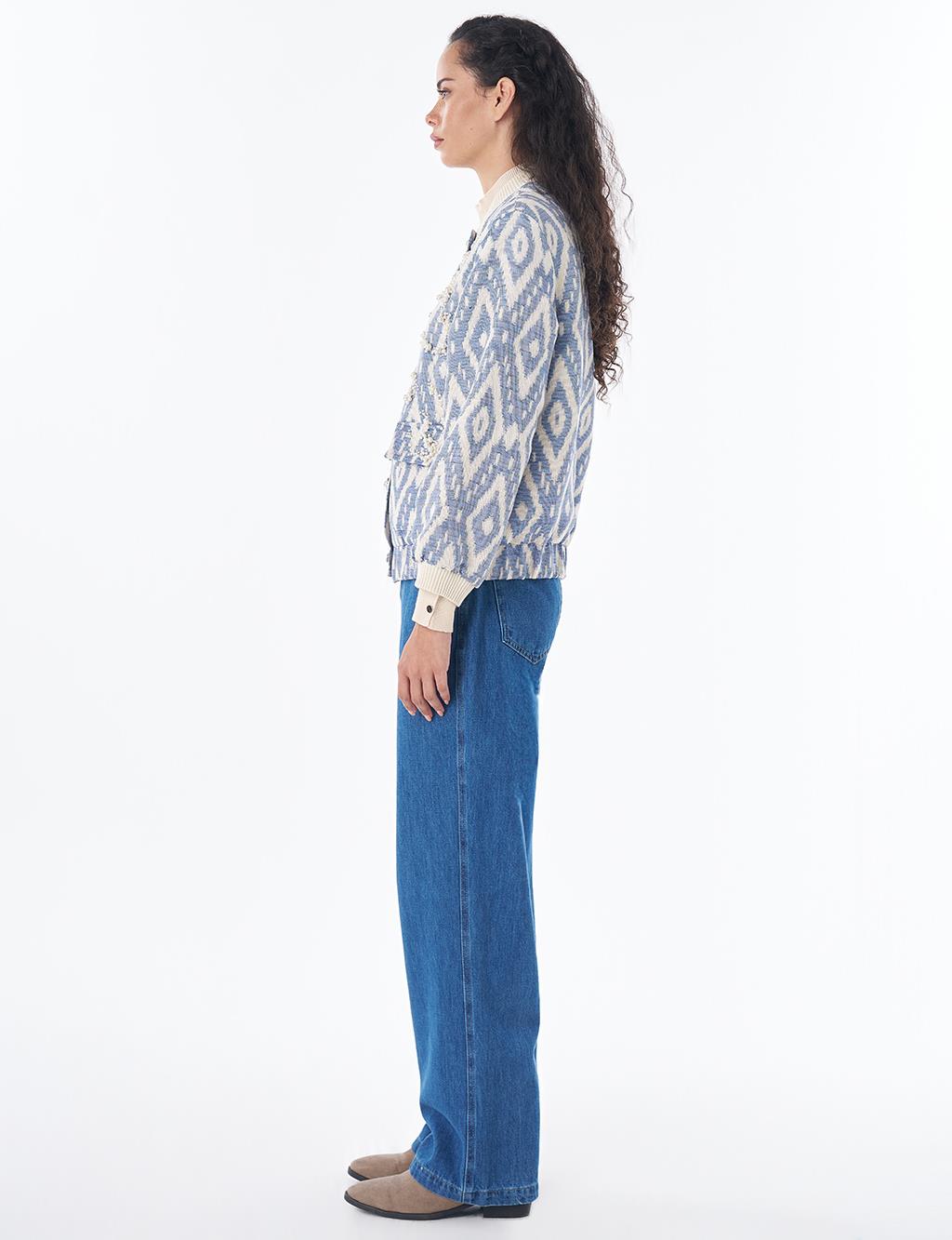 Pearl-Embellished Bomber Jacket – Indigo
