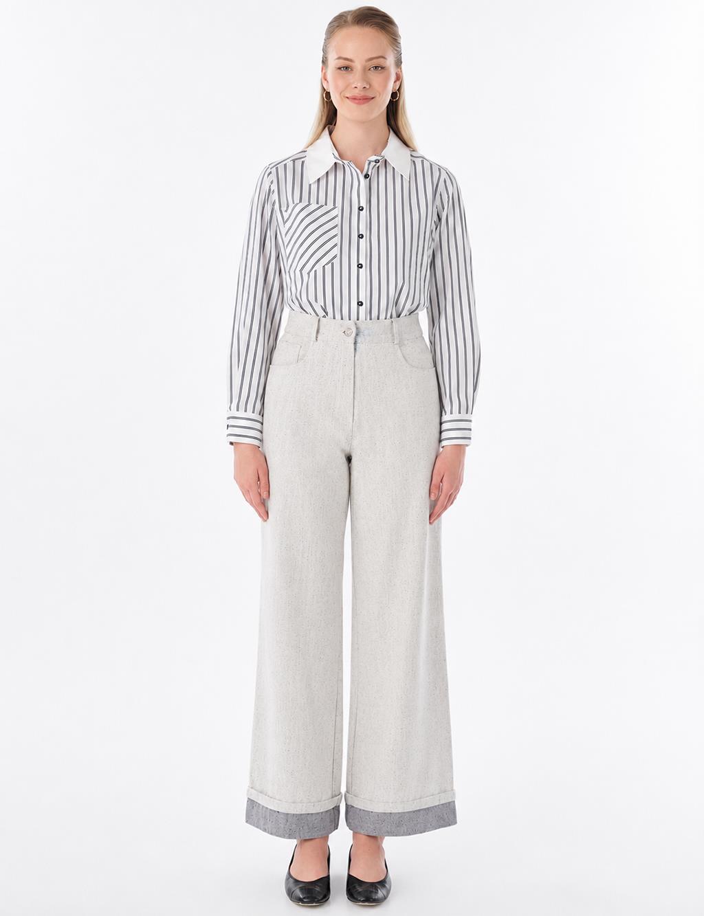 Turn-Up Hem Denim Trousers – Grey