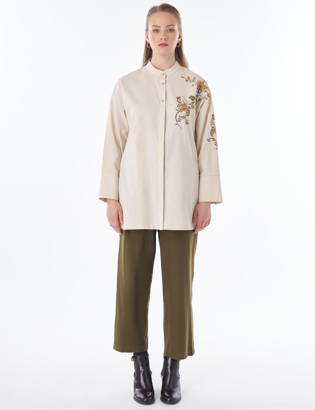 100% Cotton Mandarin Collar Tunic – Cream
