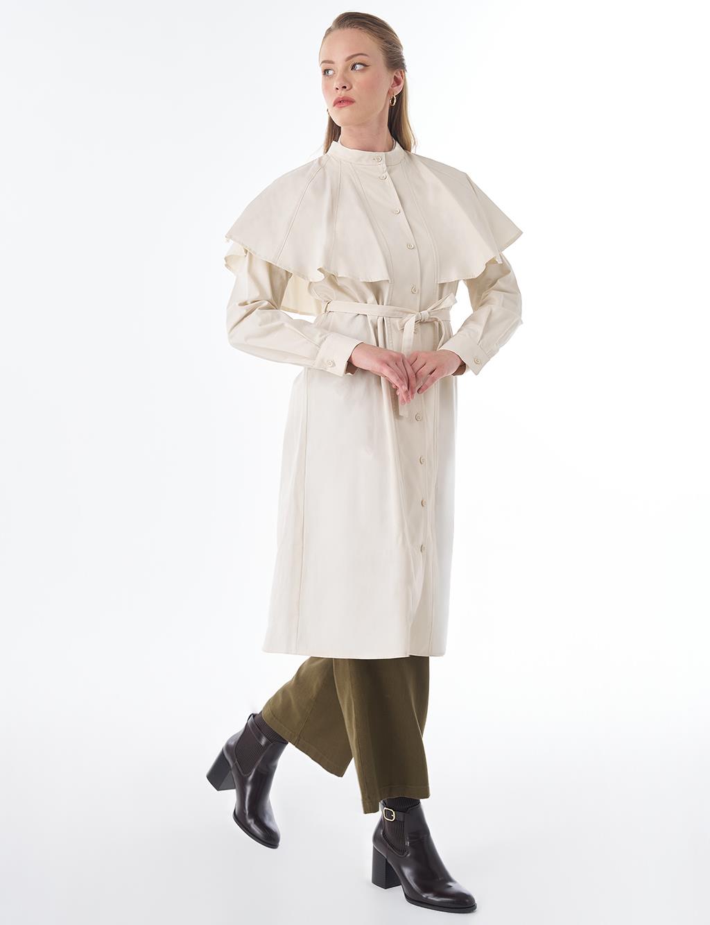 Cape-Detail Long Tunic – Cream