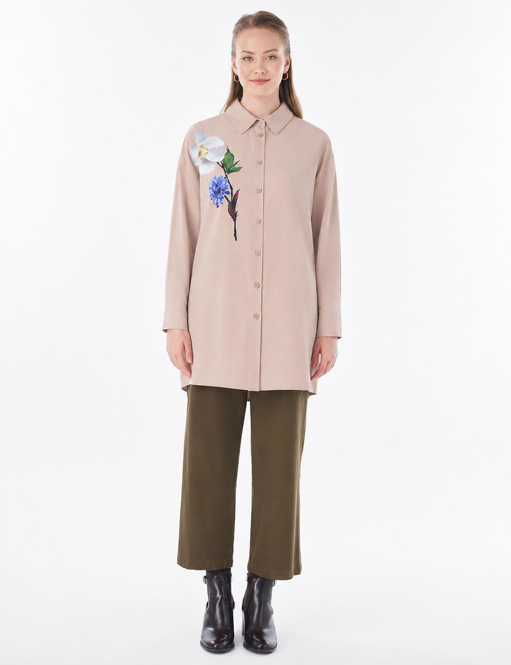 Floral Print Rayon Tunic – Mink