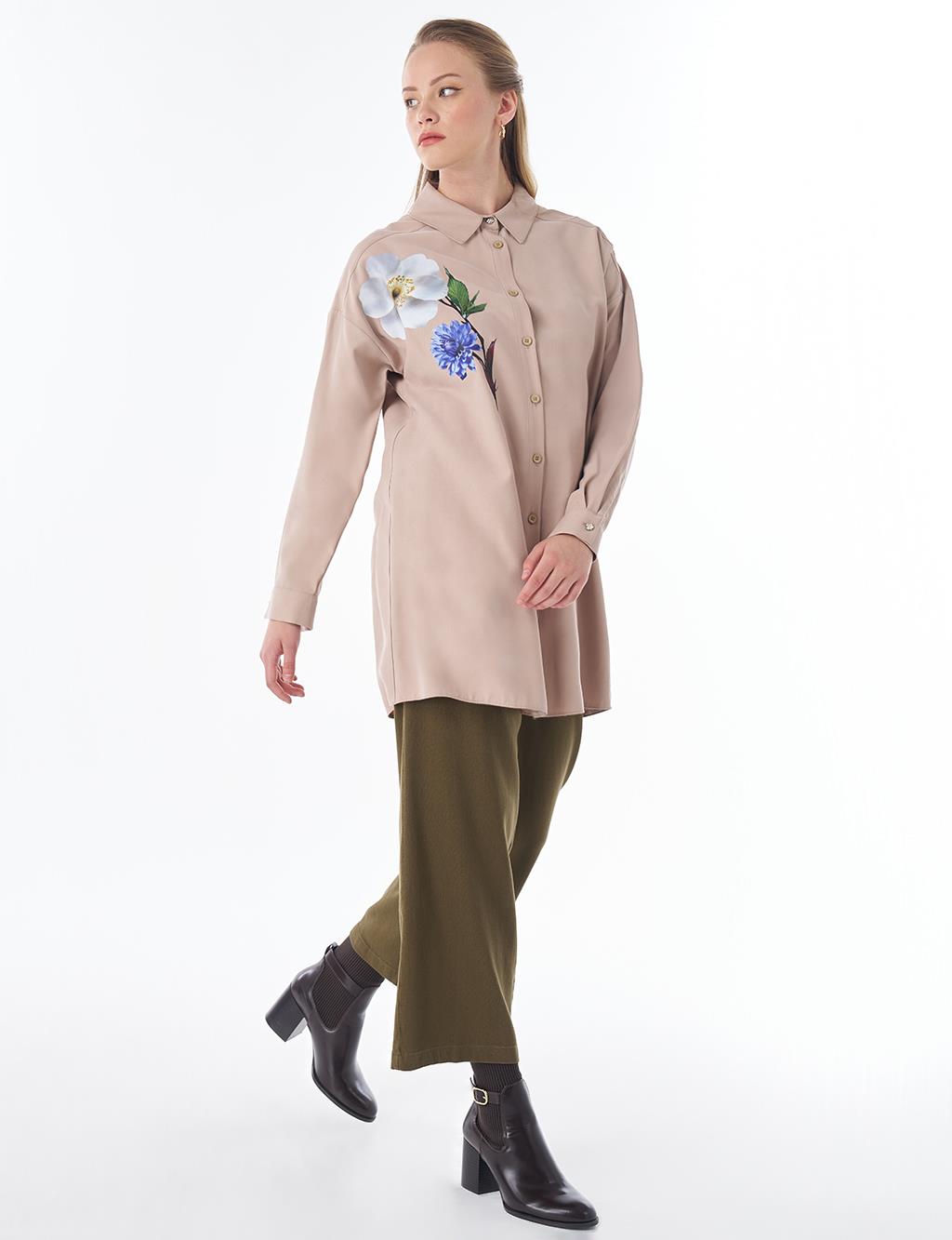 Floral Print Rayon Tunic – Mink