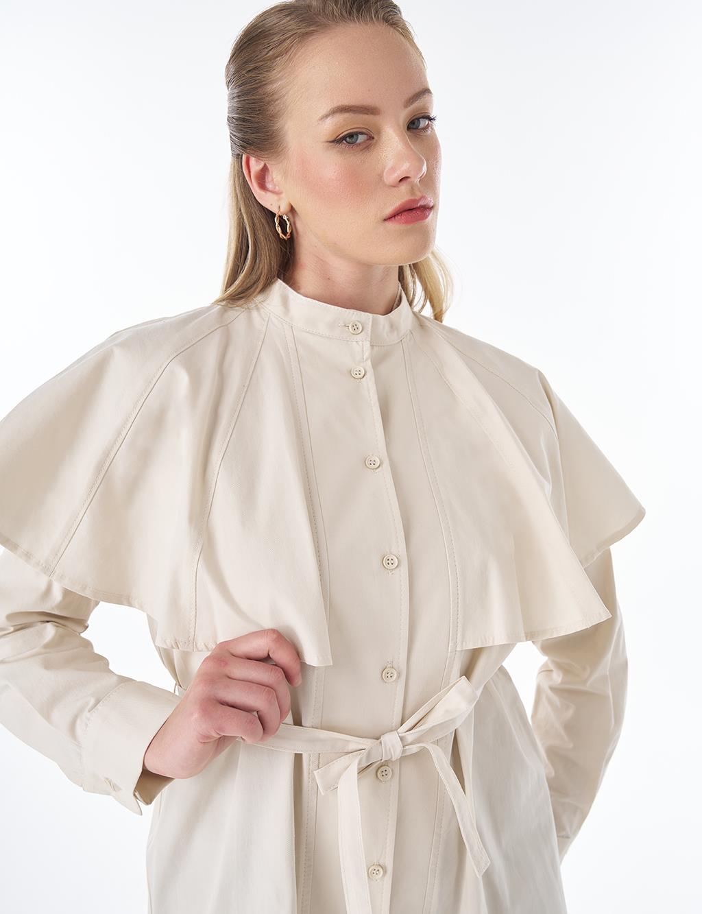 Cape-Detail Long Tunic – Cream