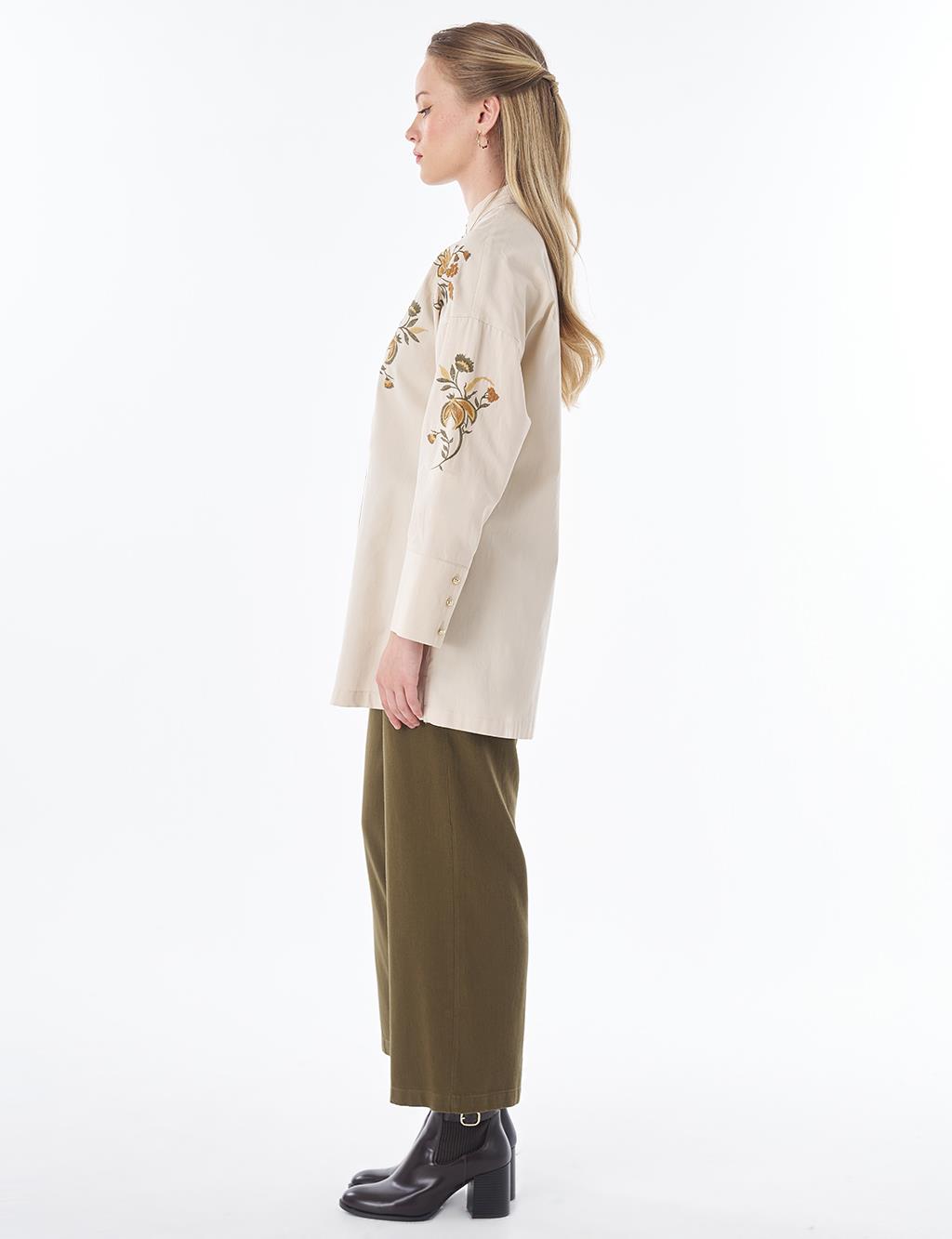 100% Cotton Mandarin Collar Tunic – Cream
