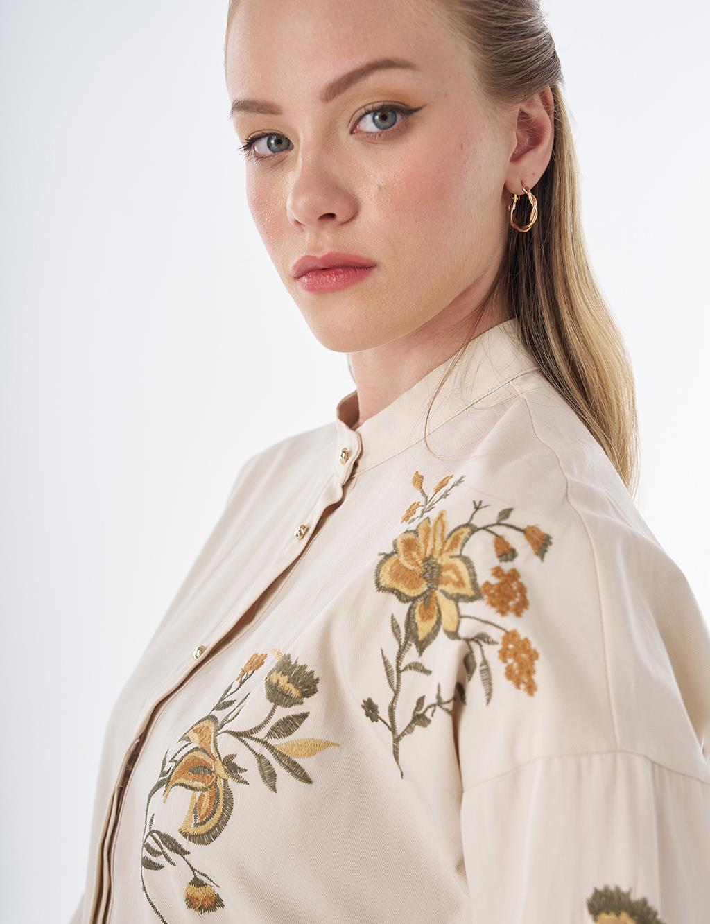 100% Cotton Mandarin Collar Tunic – Cream
