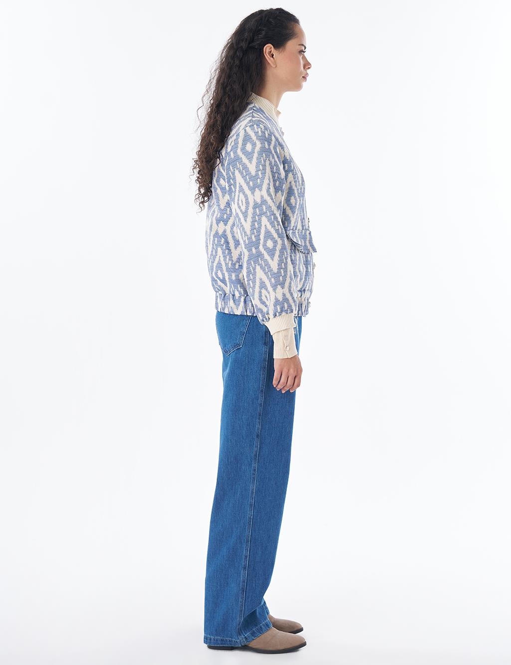 Pearl-Embellished Bomber Jacket – Indigo